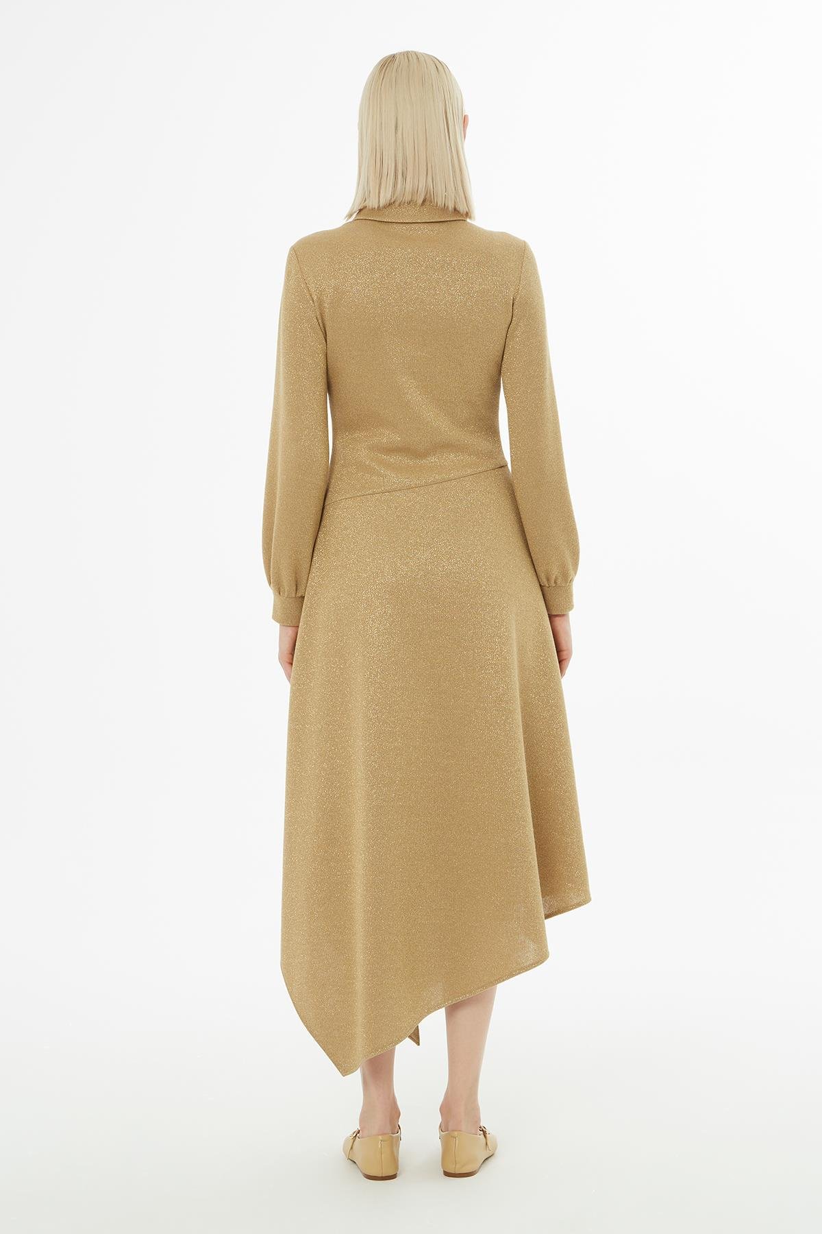 Beige Long Sleeve Midi Dress