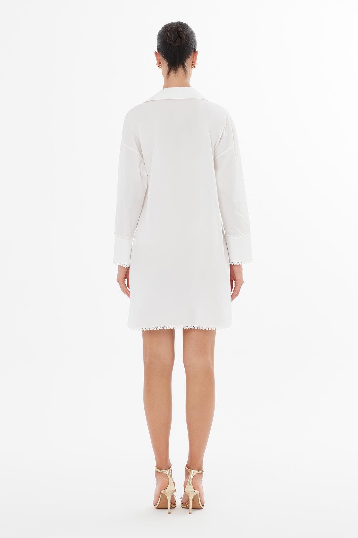 White Long-Sleeve Slit Mini Dress