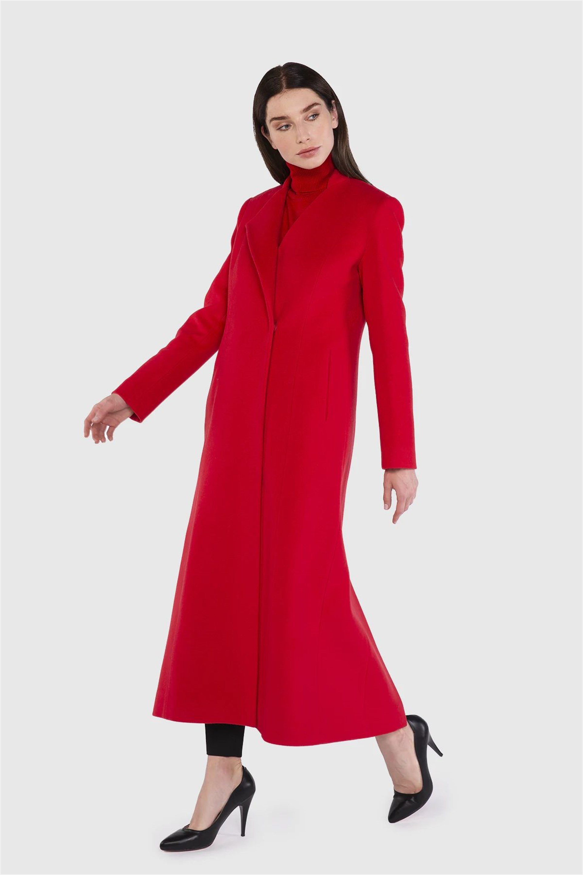 Long Double Breasted Closure Red Coat