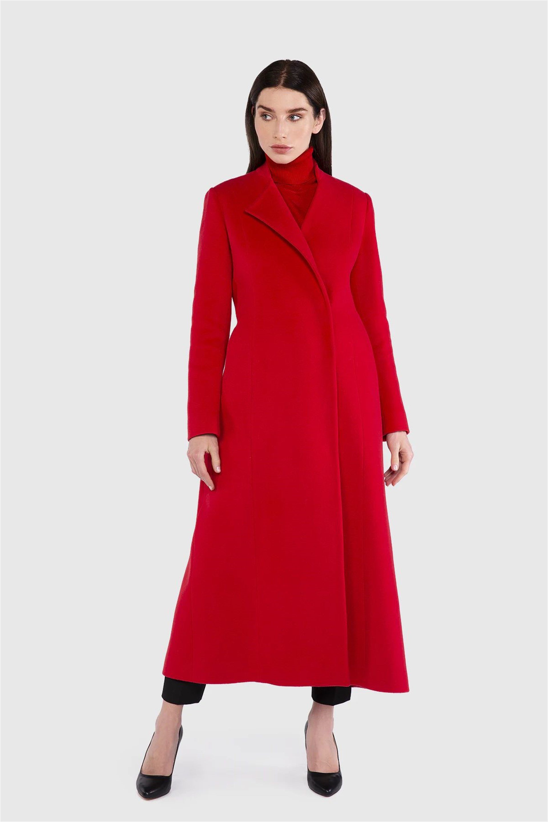 Long Double Breasted Closure Red Coat