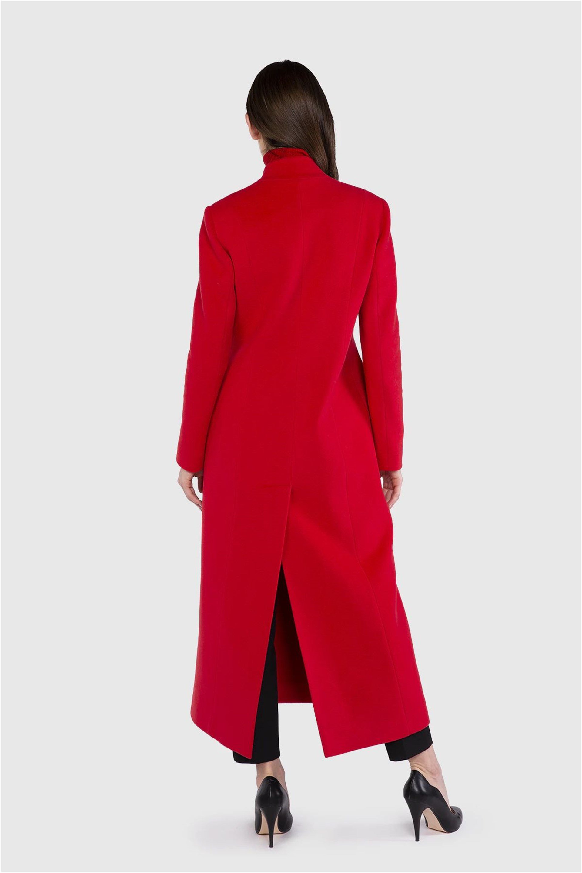 Long Double Breasted Closure Red Coat