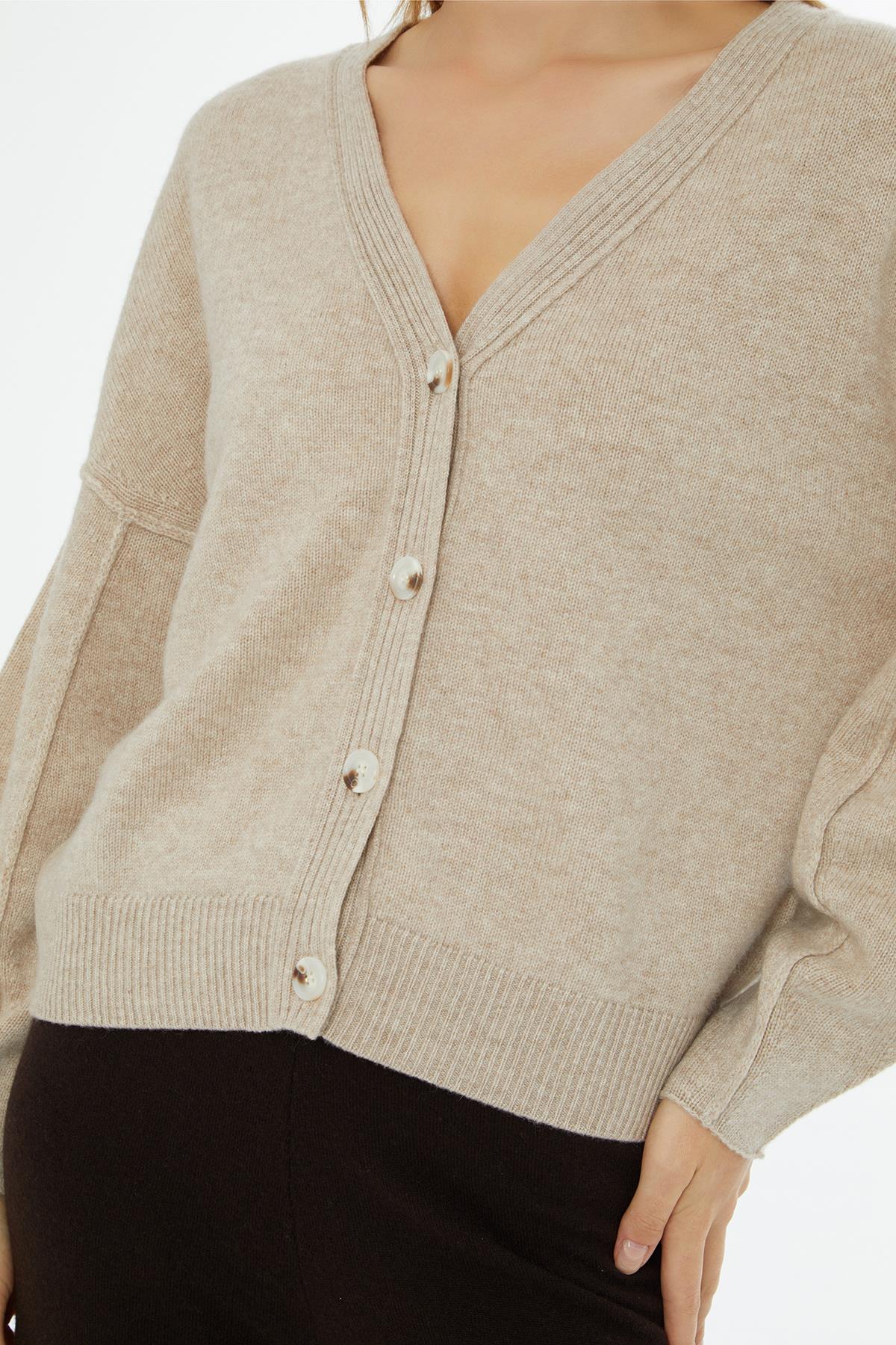 Grey Cardigan with V-Neck, Button Closure and Long Sleeves