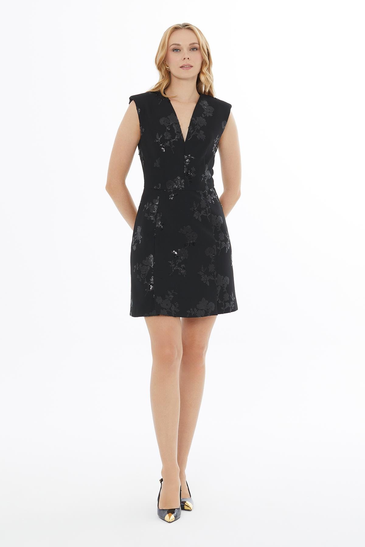 Sleeveless Black V-Neck Above-Knee Dress