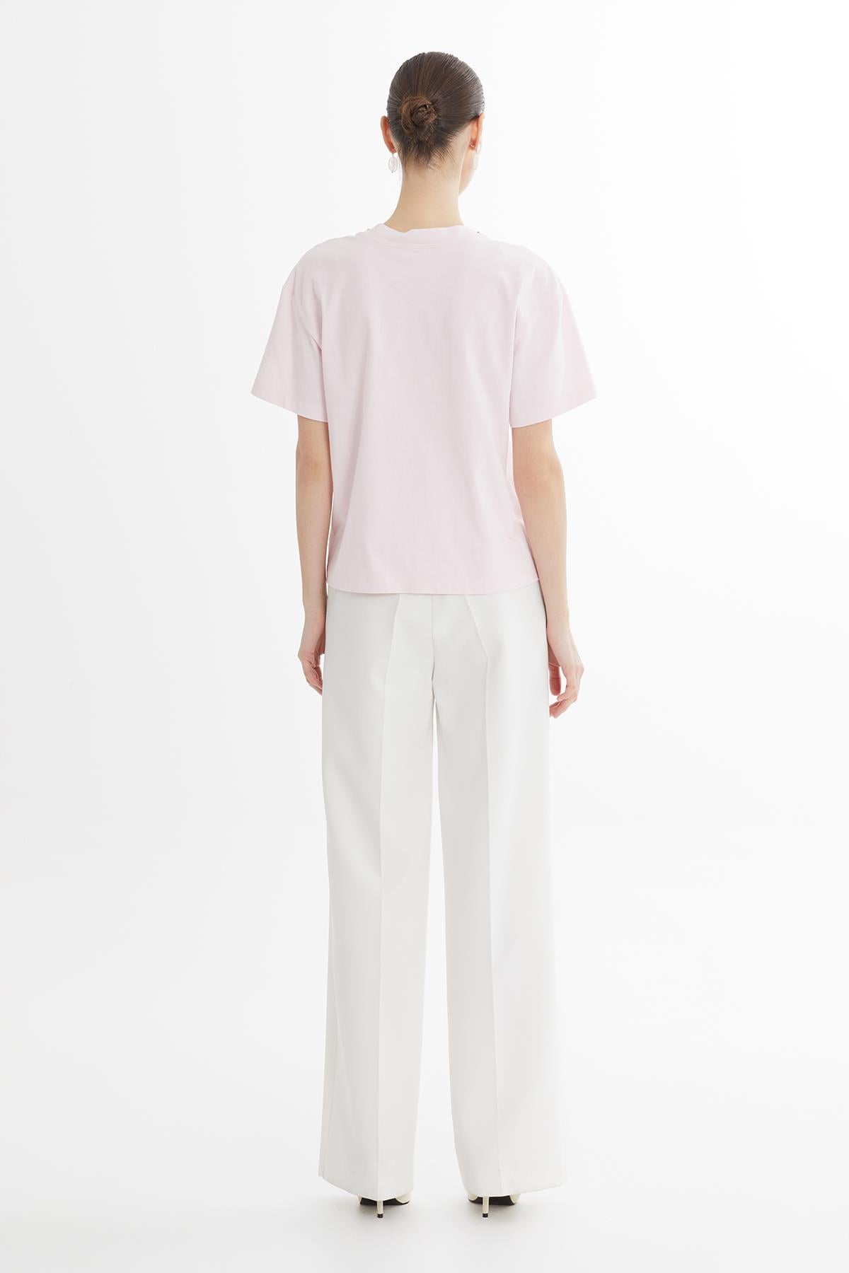 V Yaka Taş İşlemeli Oversize T-Shirt