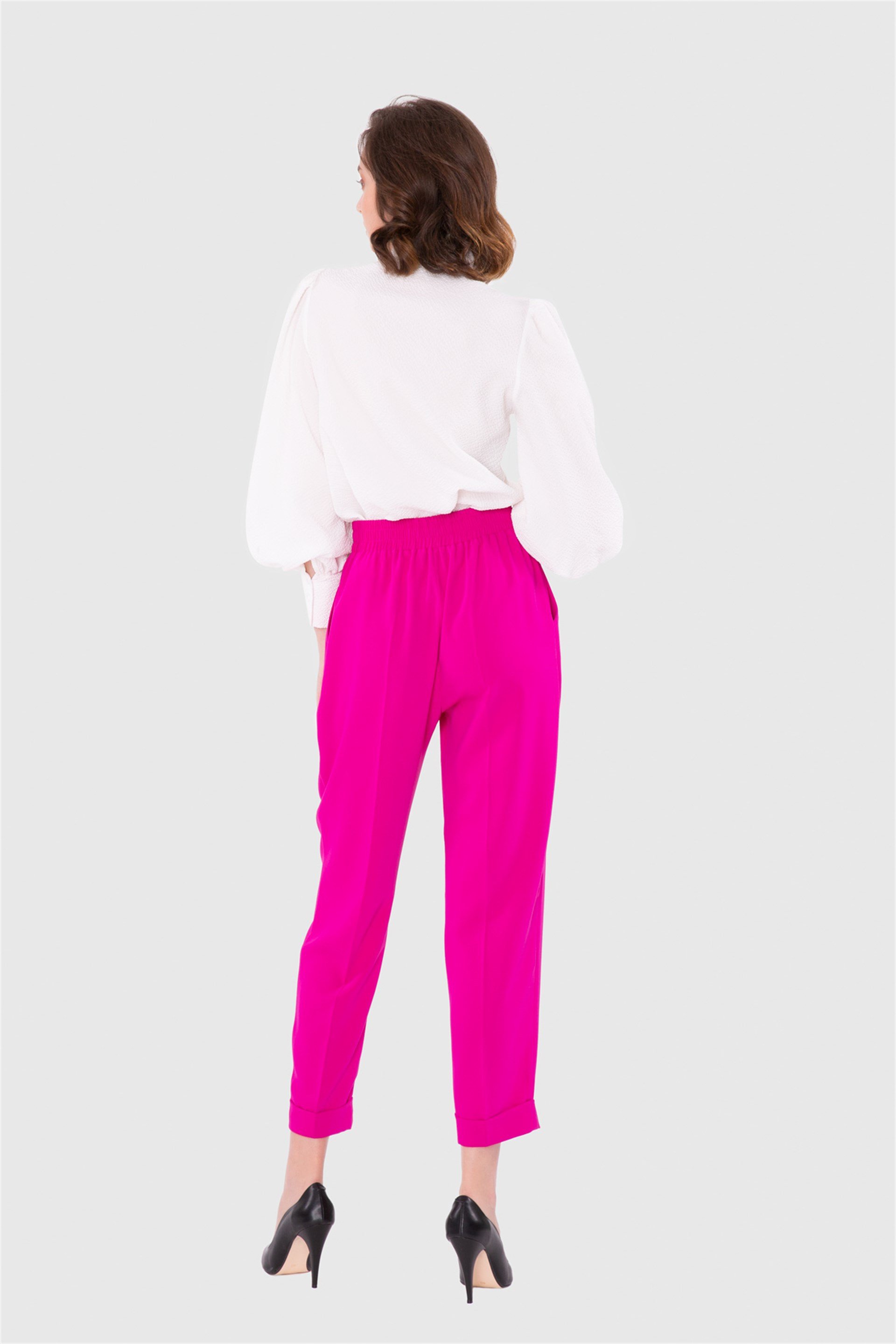 Volanlı Dik Yaka Dokulu Kumaş  Gömlek