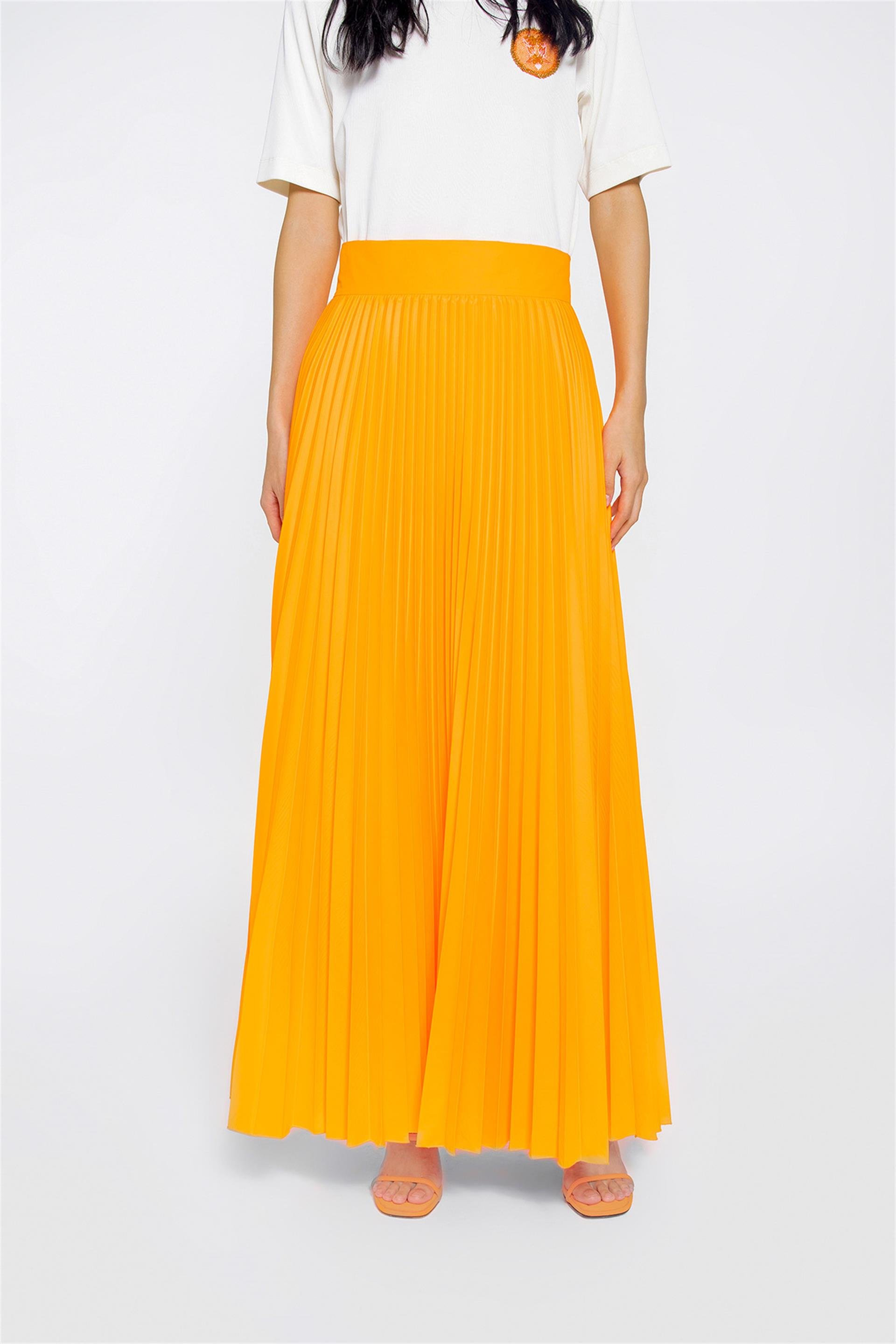 Raincoat Fabric Pleated Orange Skirt