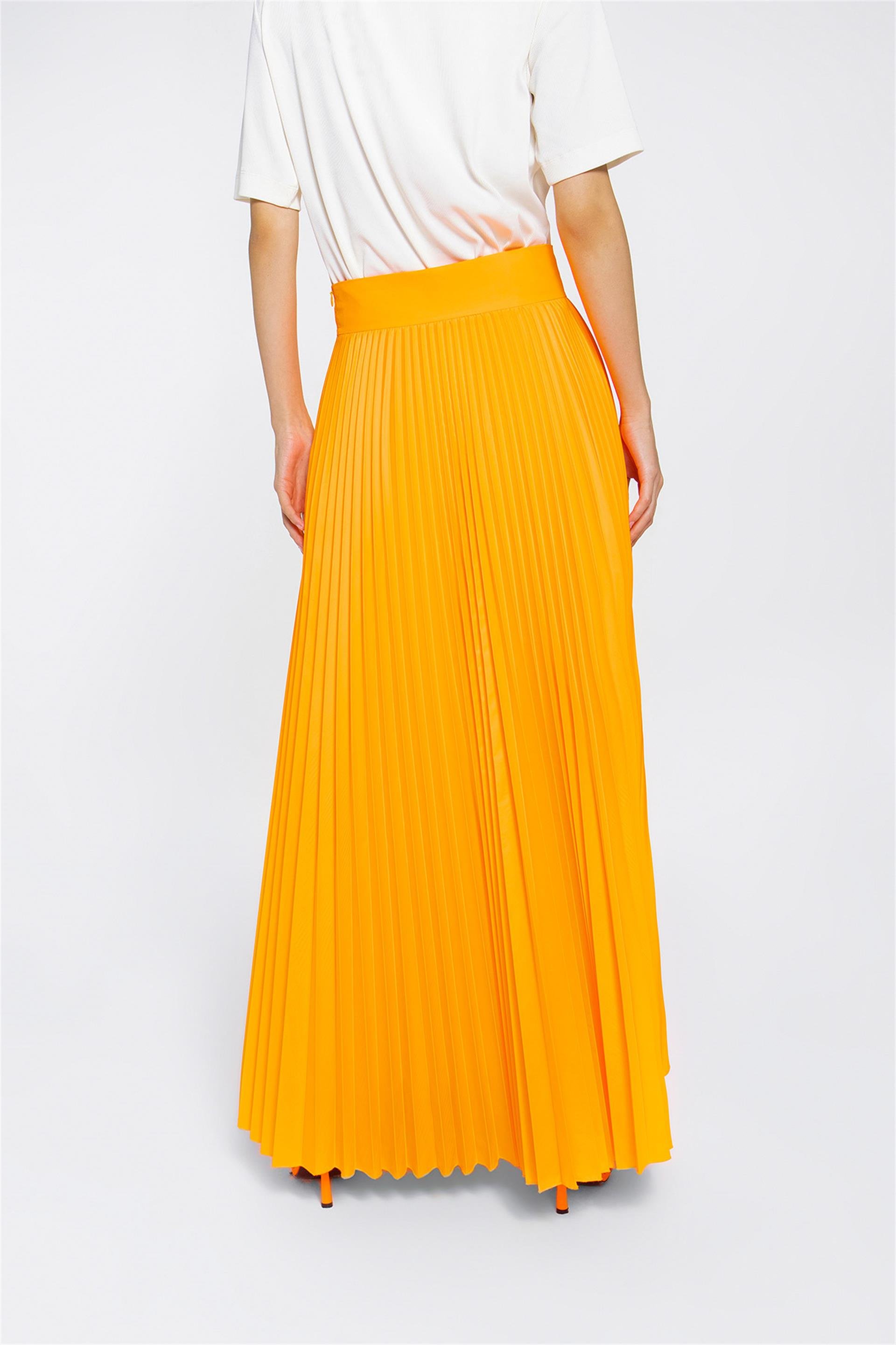 Raincoat Fabric Pleated Orange Skirt