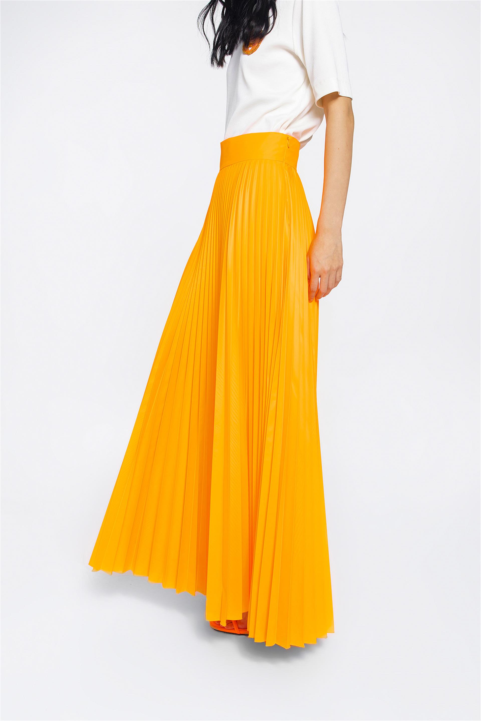 Raincoat Fabric Pleated Orange Skirt