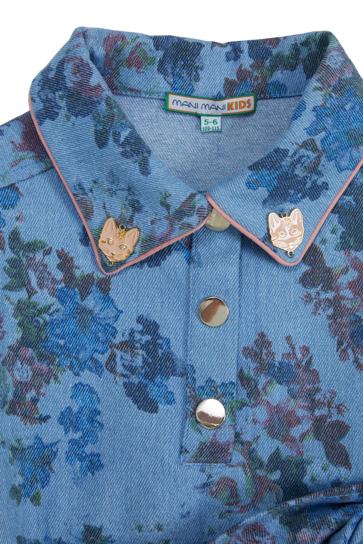 Yakalarda Aksesuar Detaylı Çıtçıtlı Desenli Jean Elbise