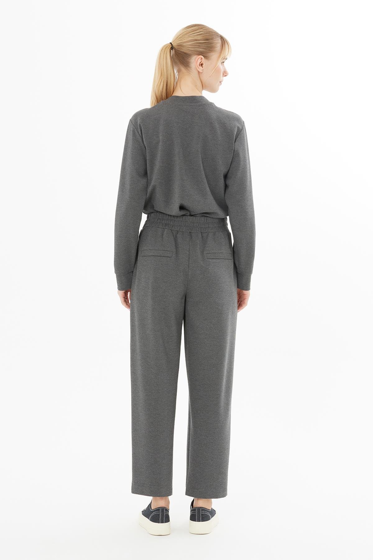 Grey Sweatshirt with Long Sleeves and Embellished Collar