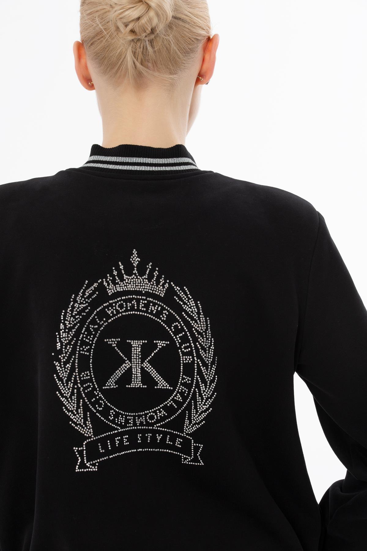 Yakası Ve Kol Manşeti Trikolu Baskılı Siyah Ceket