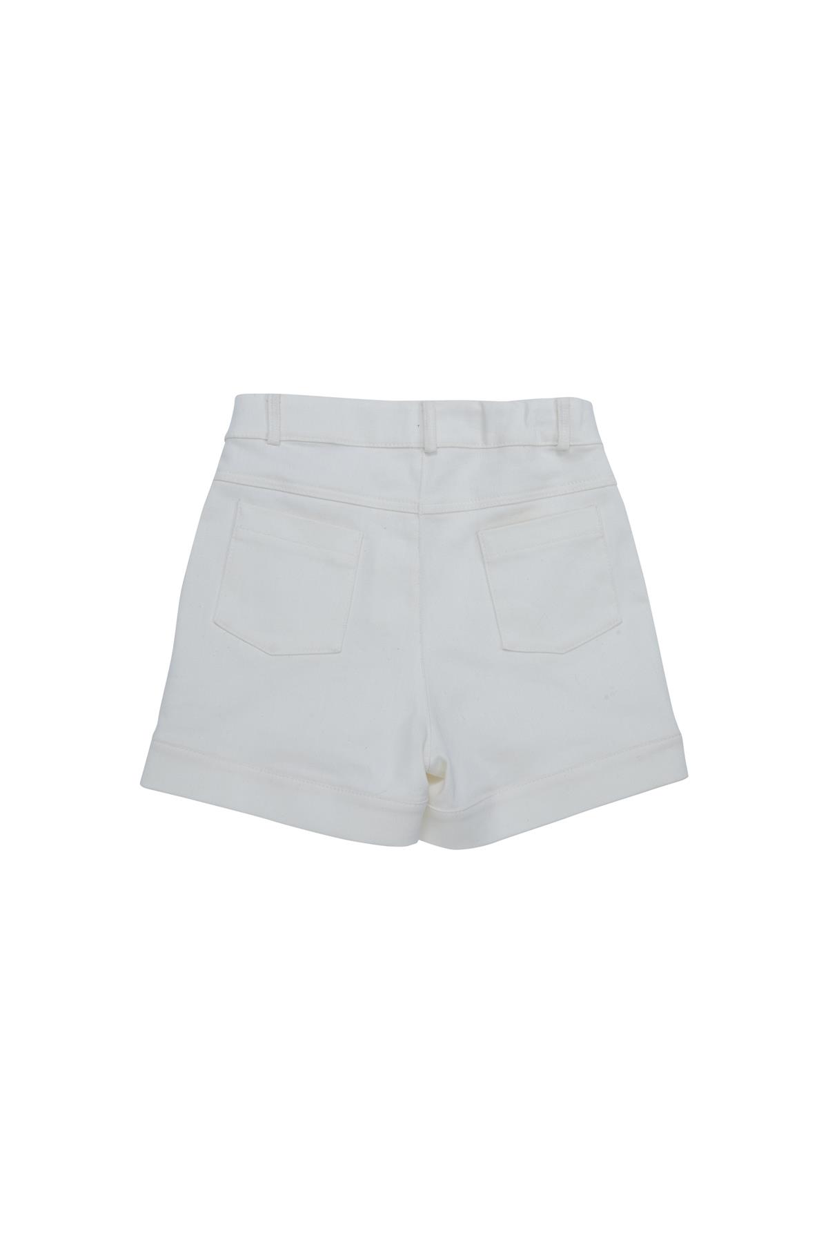 Yanlardan Ve Arkadan Cepli Ekru Jean Şort