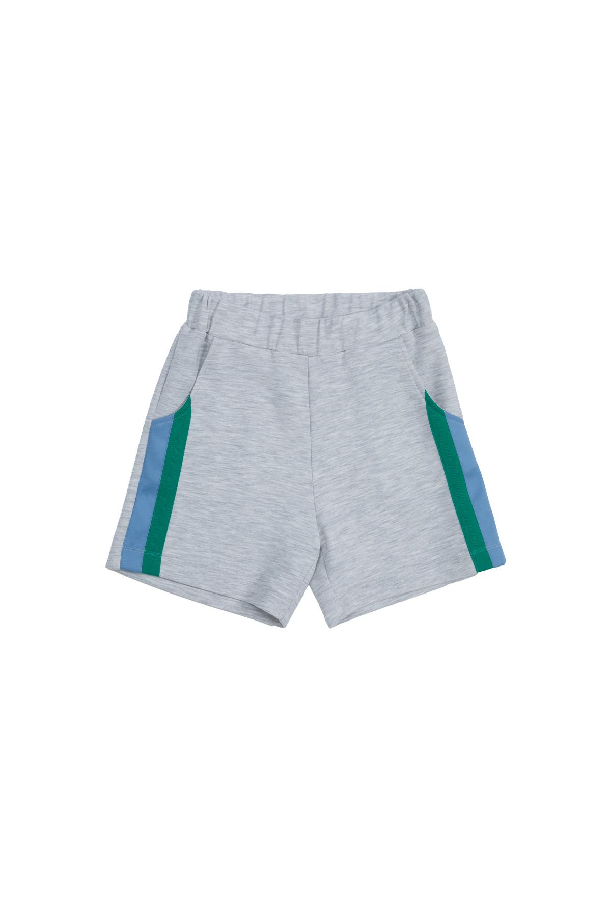 Gray Shorts With Striped Grosgrain Detail On Sides