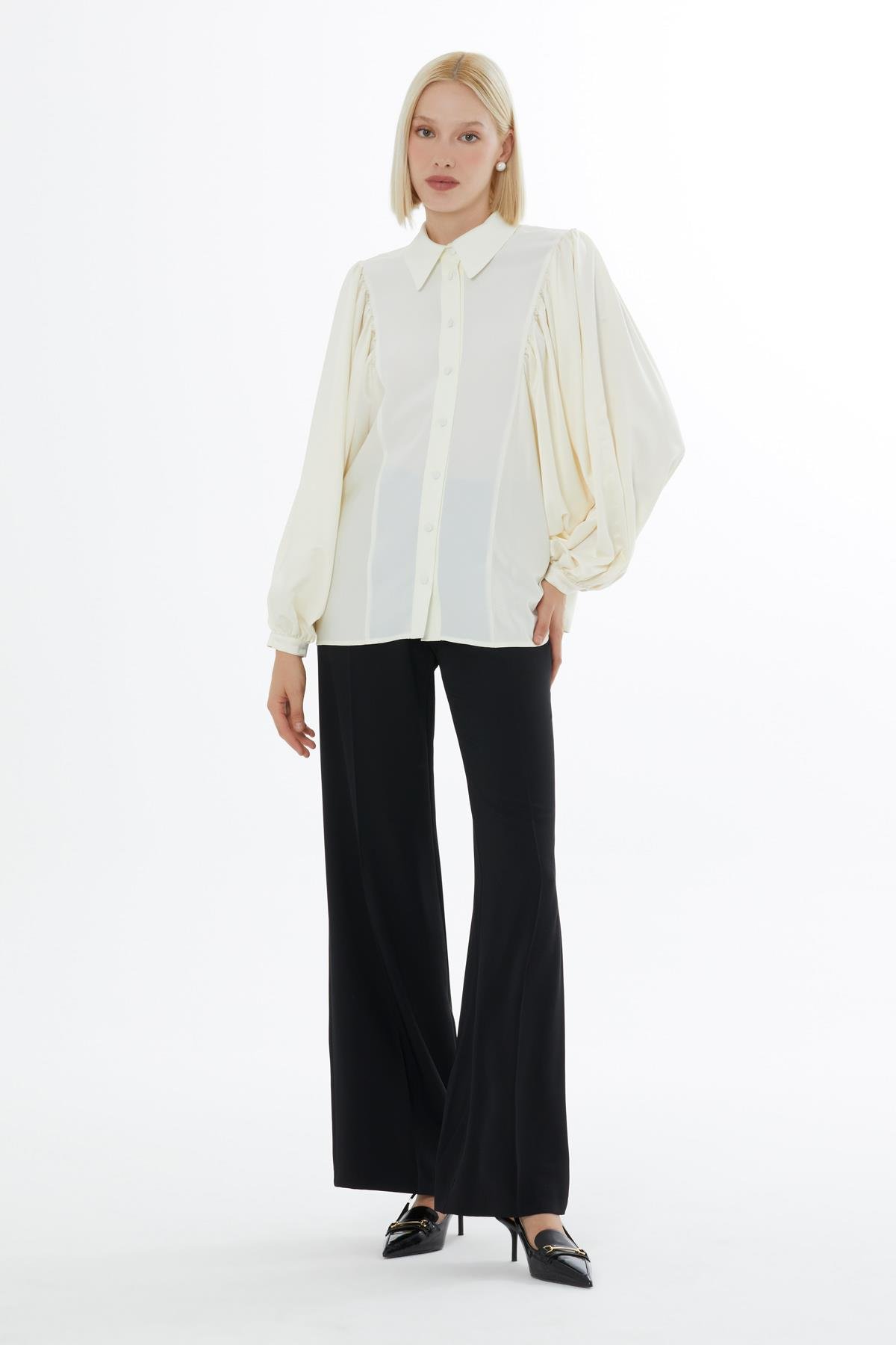 Bat Sleeve Matching Fabric Detail Ecru Shirt