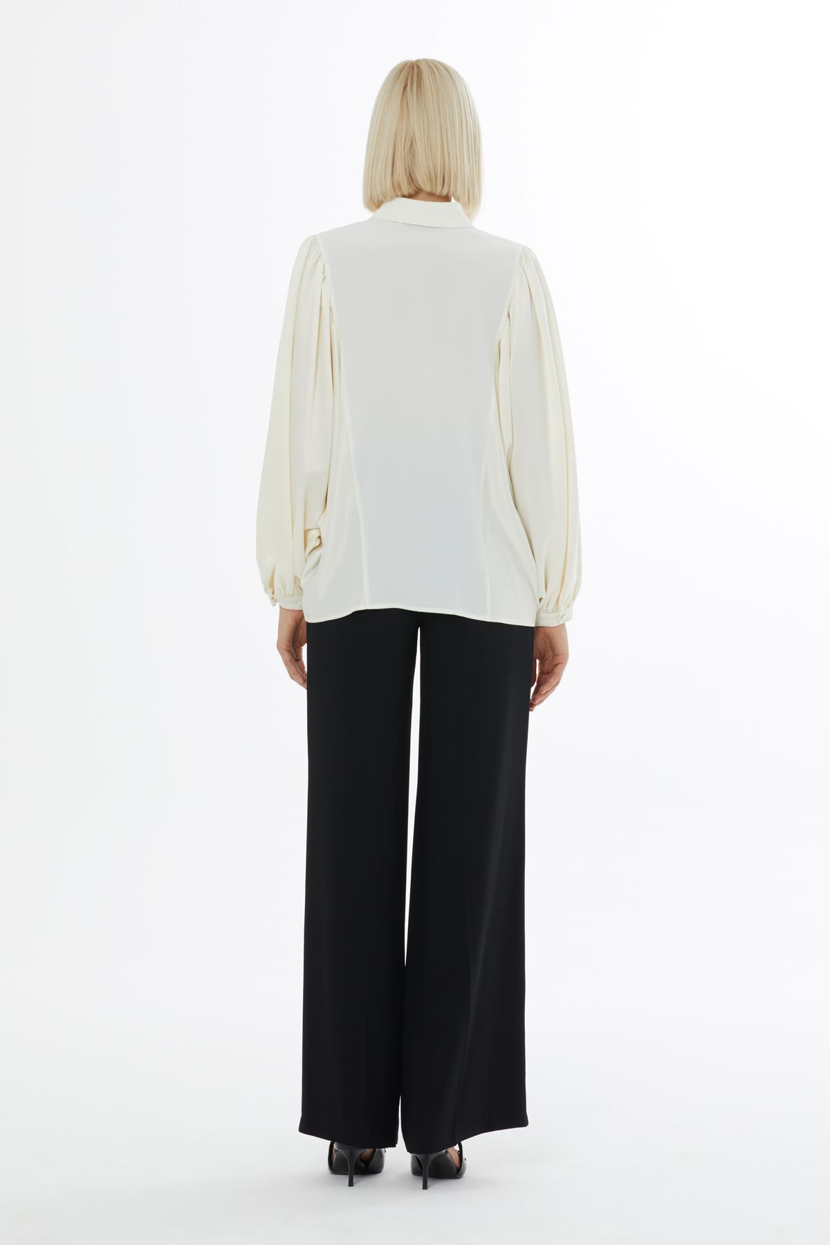 Bat Sleeve Matching Fabric Detail Ecru Shirt