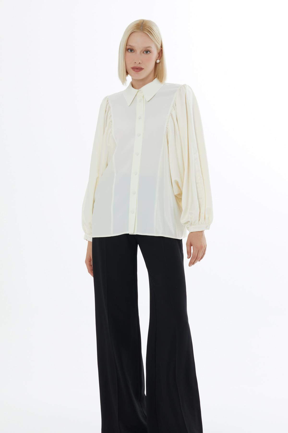 Bat Sleeve Matching Fabric Detail Ecru Shirt