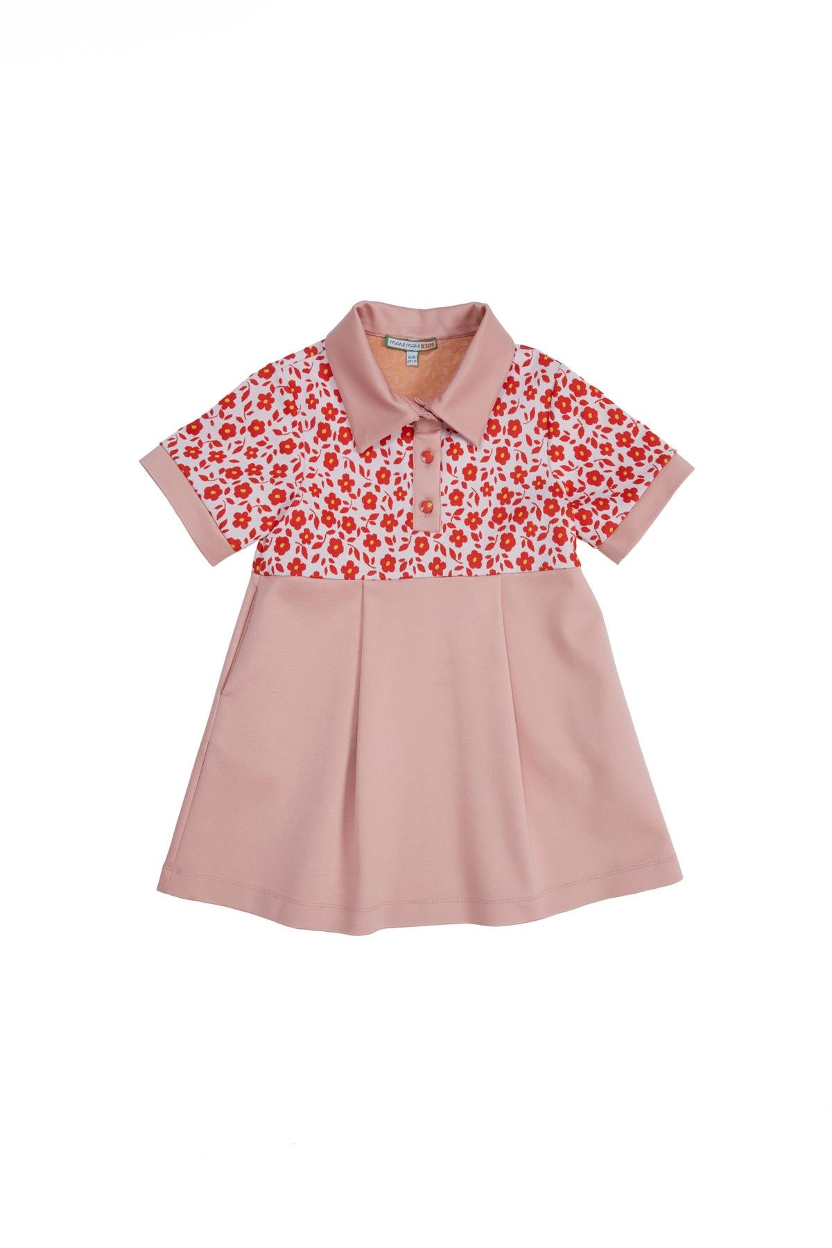 Yarım Pat Düğmeli Üstü Çiçek Desenli Elbise