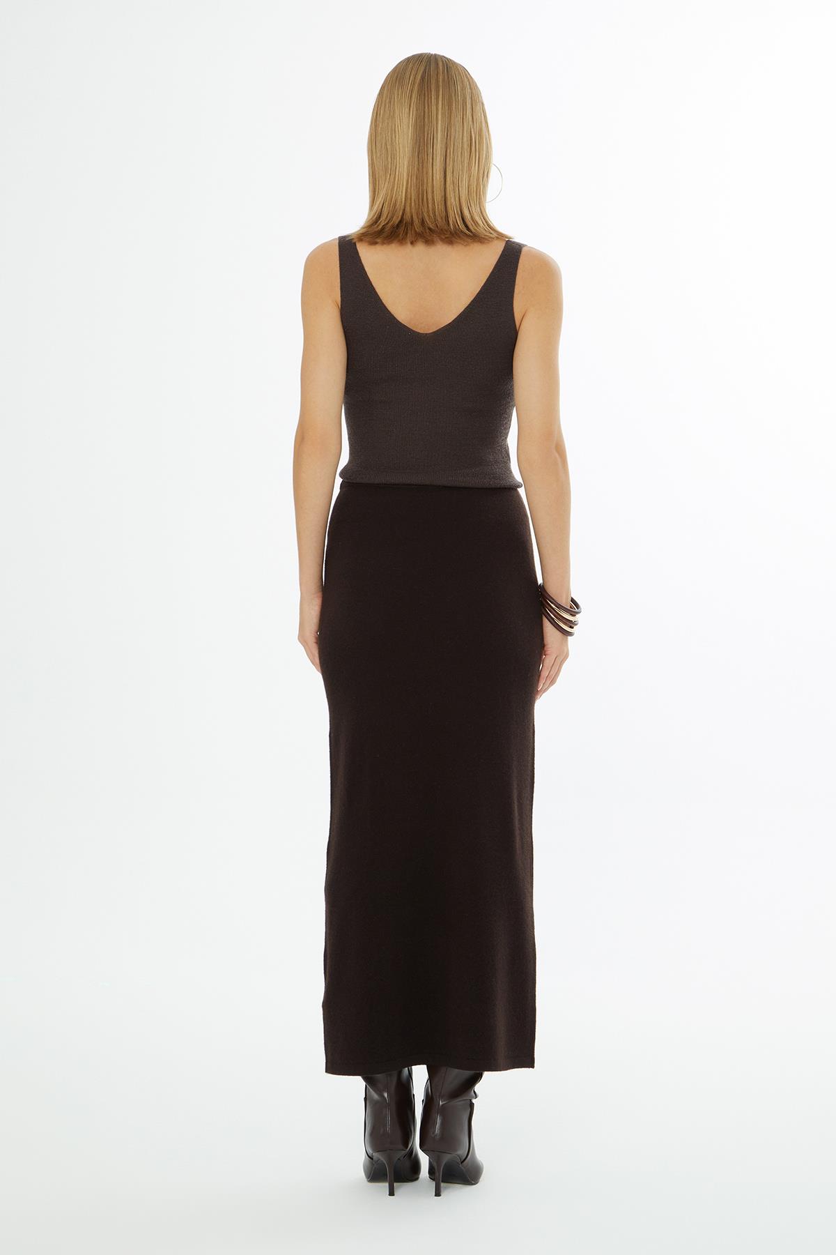 Yüksek Bel Düz Kesim Siyah Uzun Etek