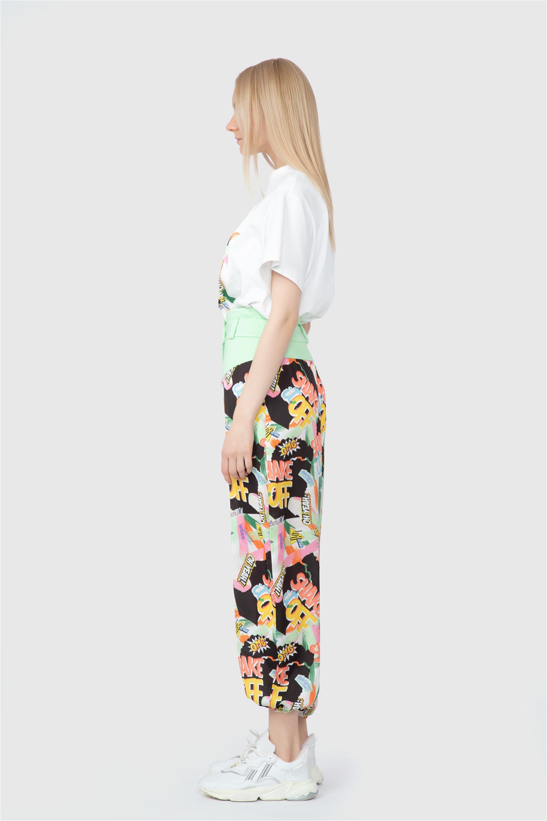 High Waist Knitted And Patterned Original Trousers With Elastic Legs