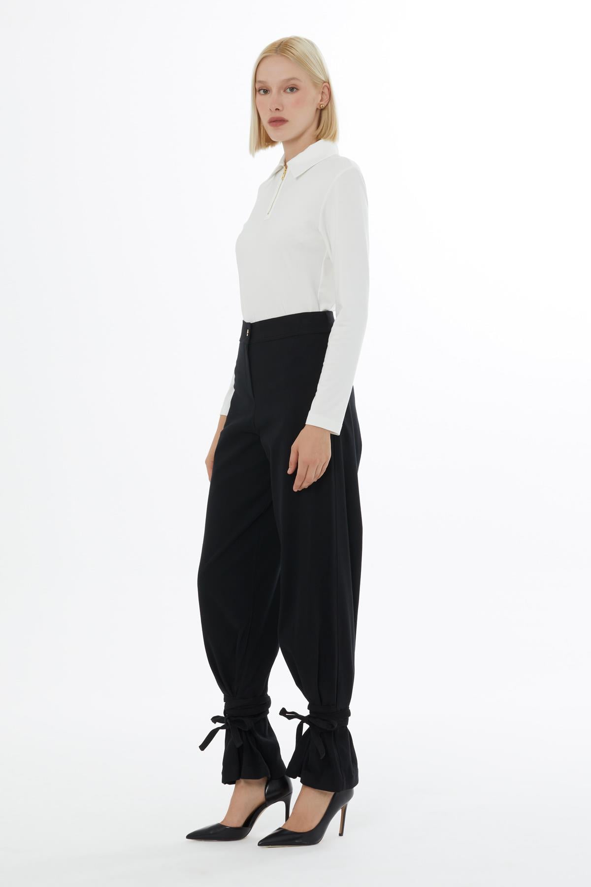 High Waist Relaxed Fit Black Cotton Pants