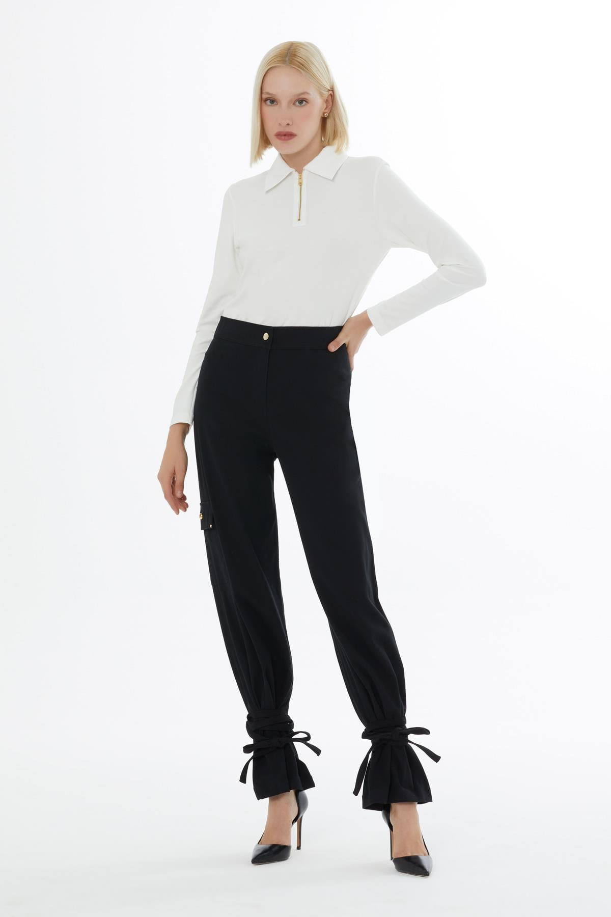 High Waist Relaxed Fit Black Cotton Pants
