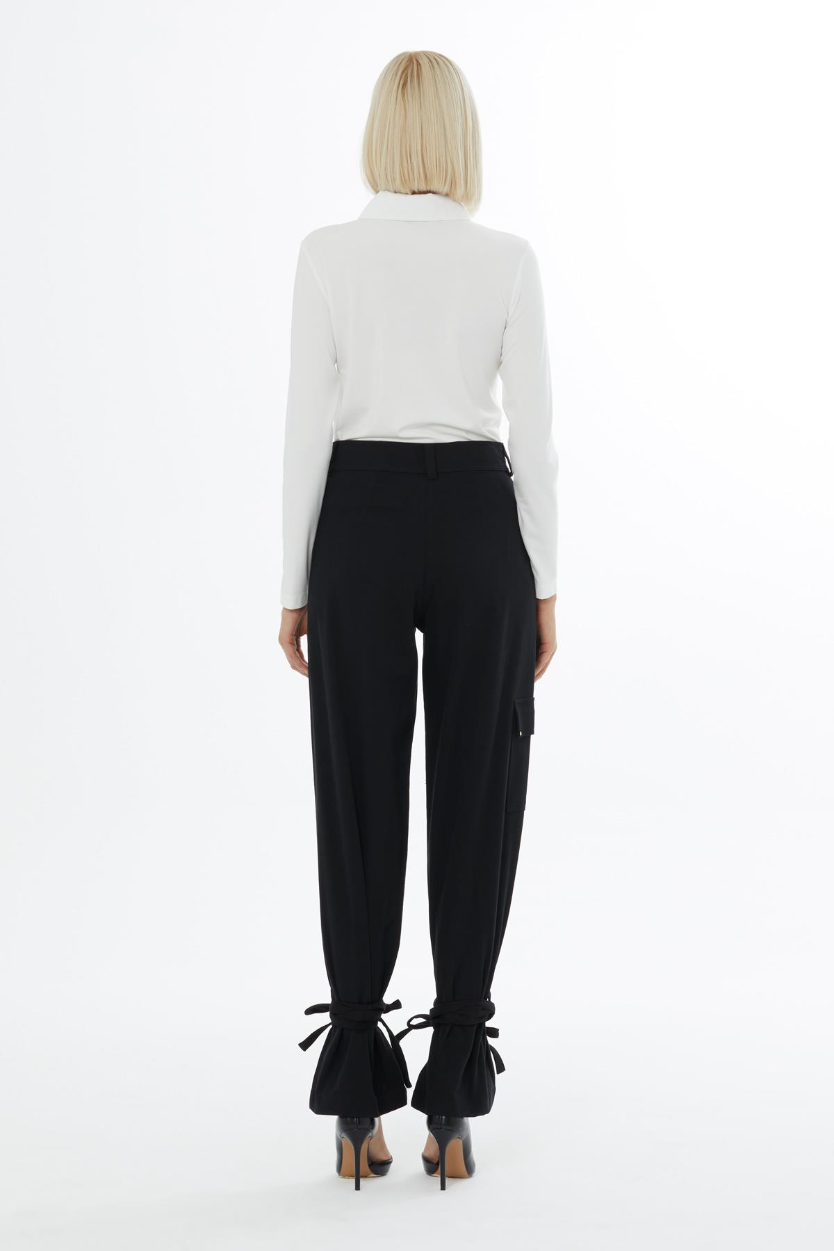 High Waist Relaxed Fit Black Cotton Pants