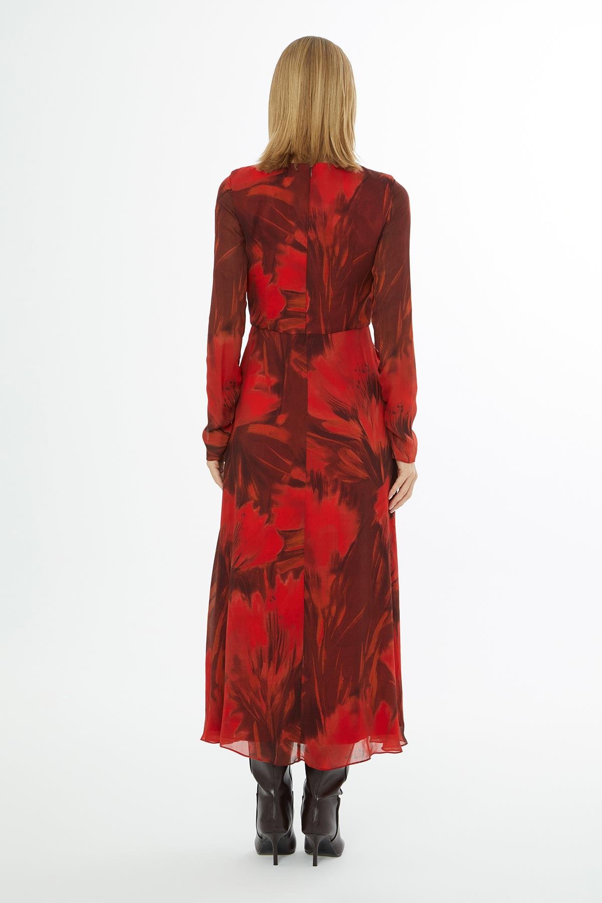 Round Neck Dress with Zipper Closure and Gathered Shoulders