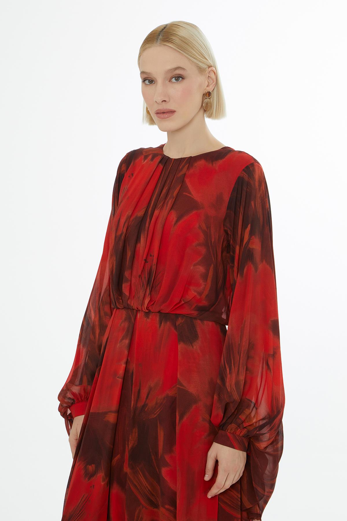 Round Neck Long Sleeve Dress with Zipper Closure