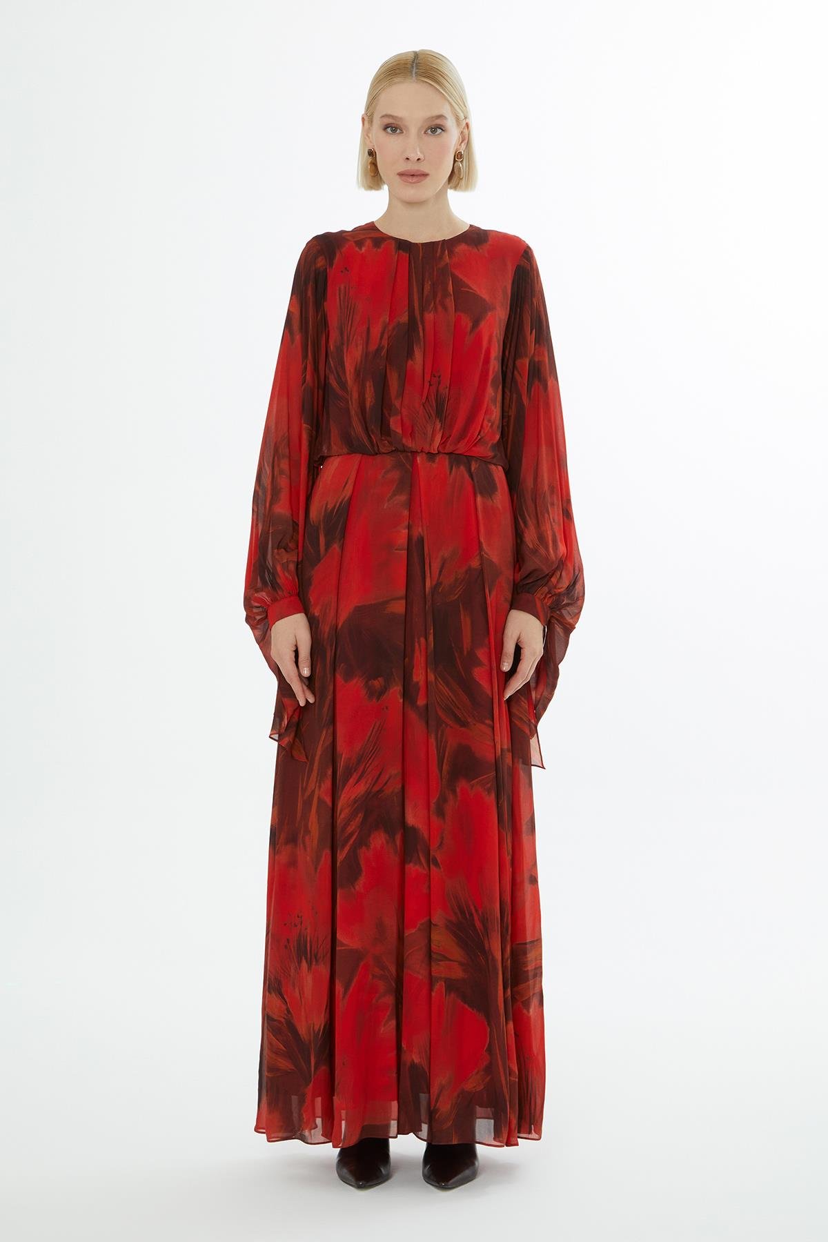 Round Neck Long Sleeve Dress with Zipper Closure