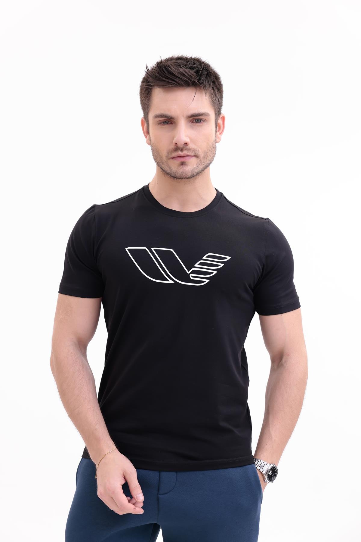 30/1 Süprem Kumaş Bisiklet Yaka Logo Baskılı Kısa Kollu Erkek Tişört