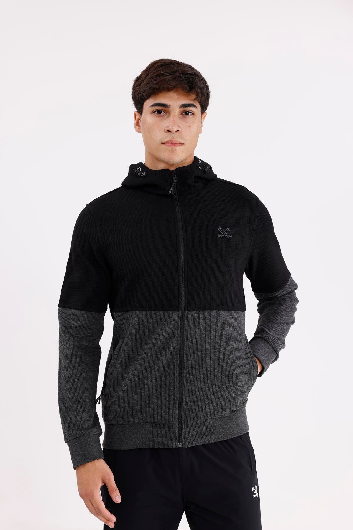 Blok Renkli Pıtırcık Yüzeyli Tam Fermuarlı Yan Cepli Esnek Manşetli Kapüşonlu Sweatshirt