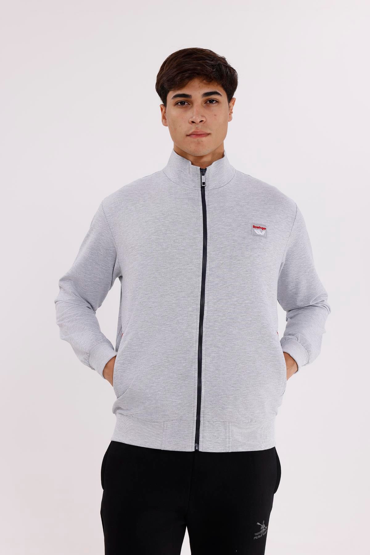 Cepli Dik Yaka Tam Fermuarlı Göğüs Arma Detaylı Rahat Kalıp Mevsimlik Sweatshirt