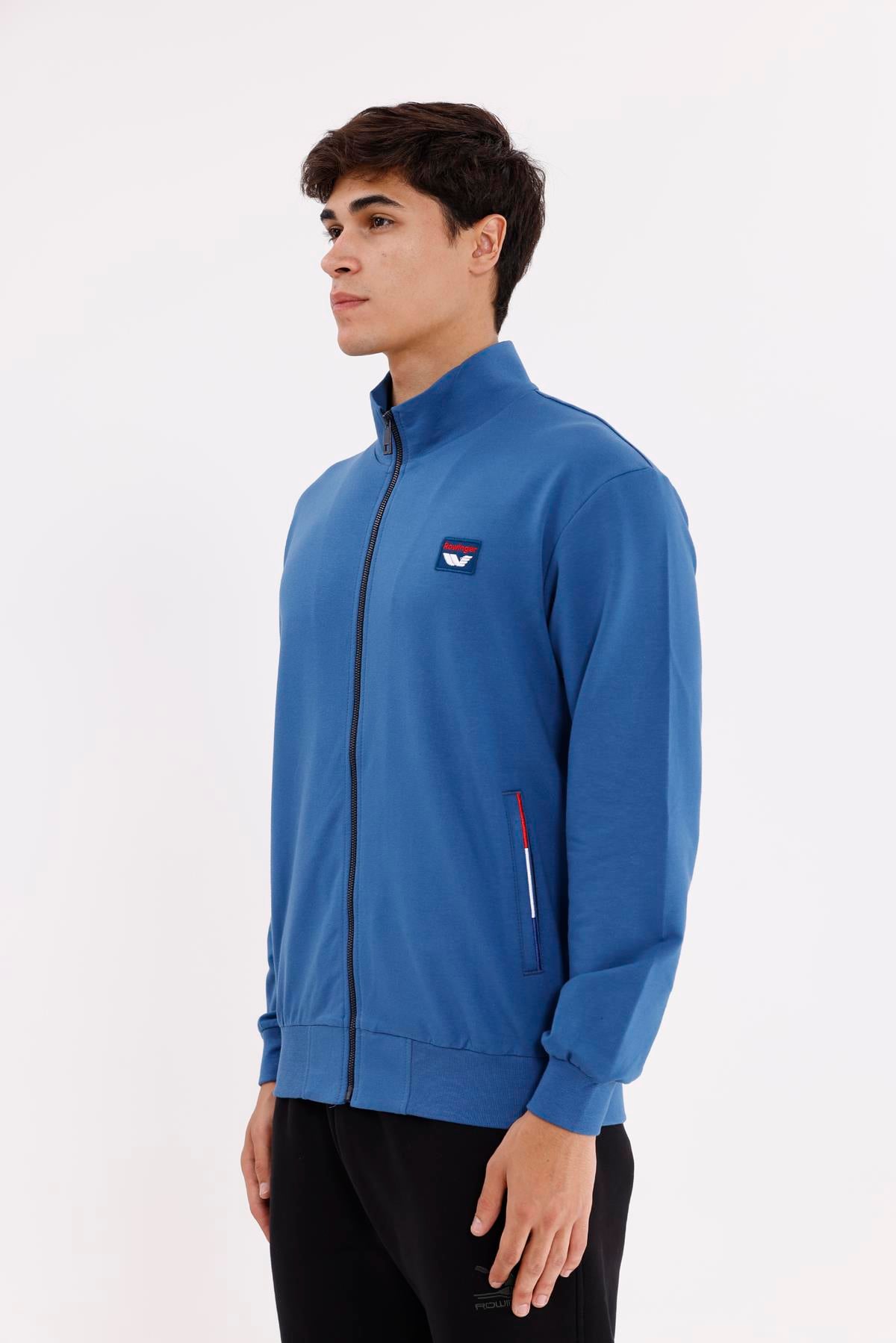 Cepli Dik Yaka Tam Fermuarlı Göğüs Arma Detaylı Rahat Kalıp Mevsimlik Sweatshirt