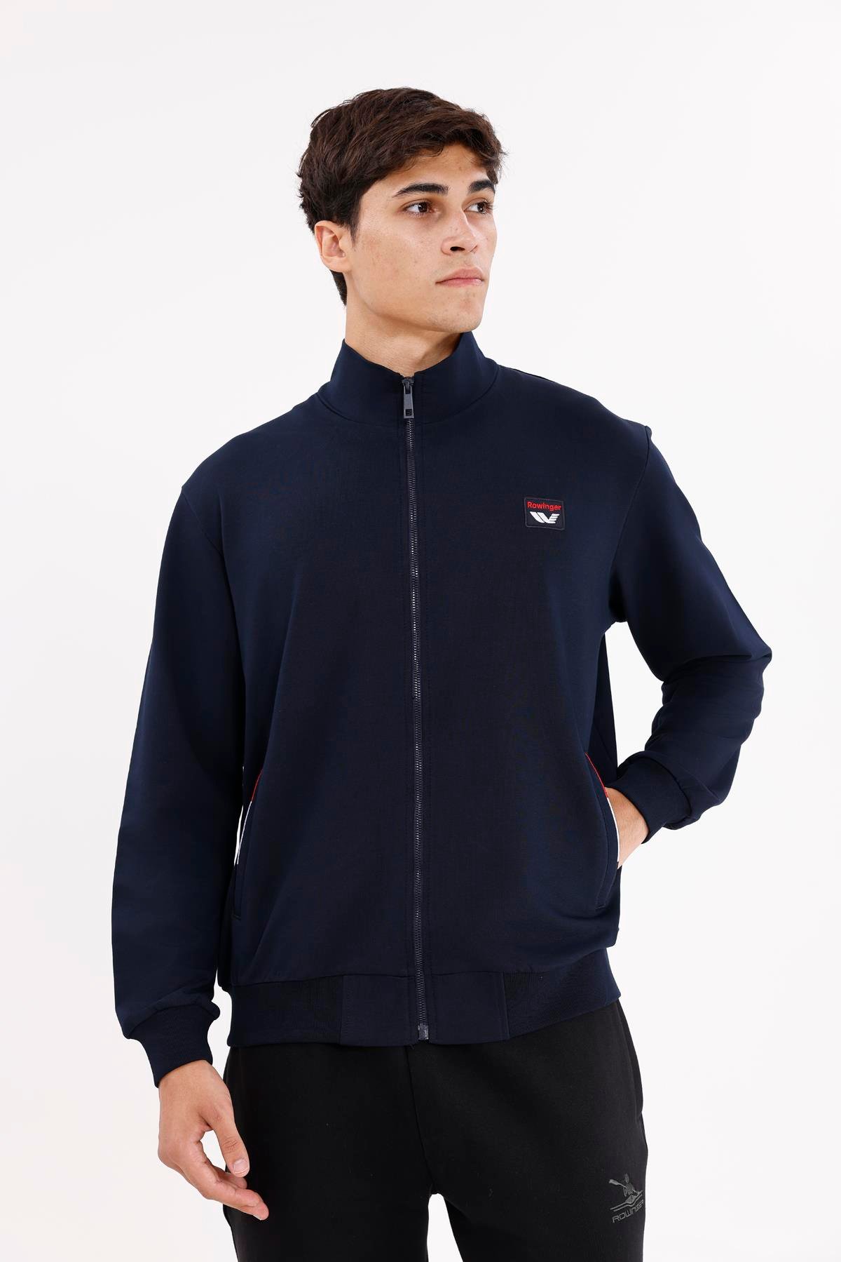 Cepli Dik Yaka Tam Fermuarlı Göğüs Arma Detaylı Rahat Kalıp Mevsimlik Sweatshirt
