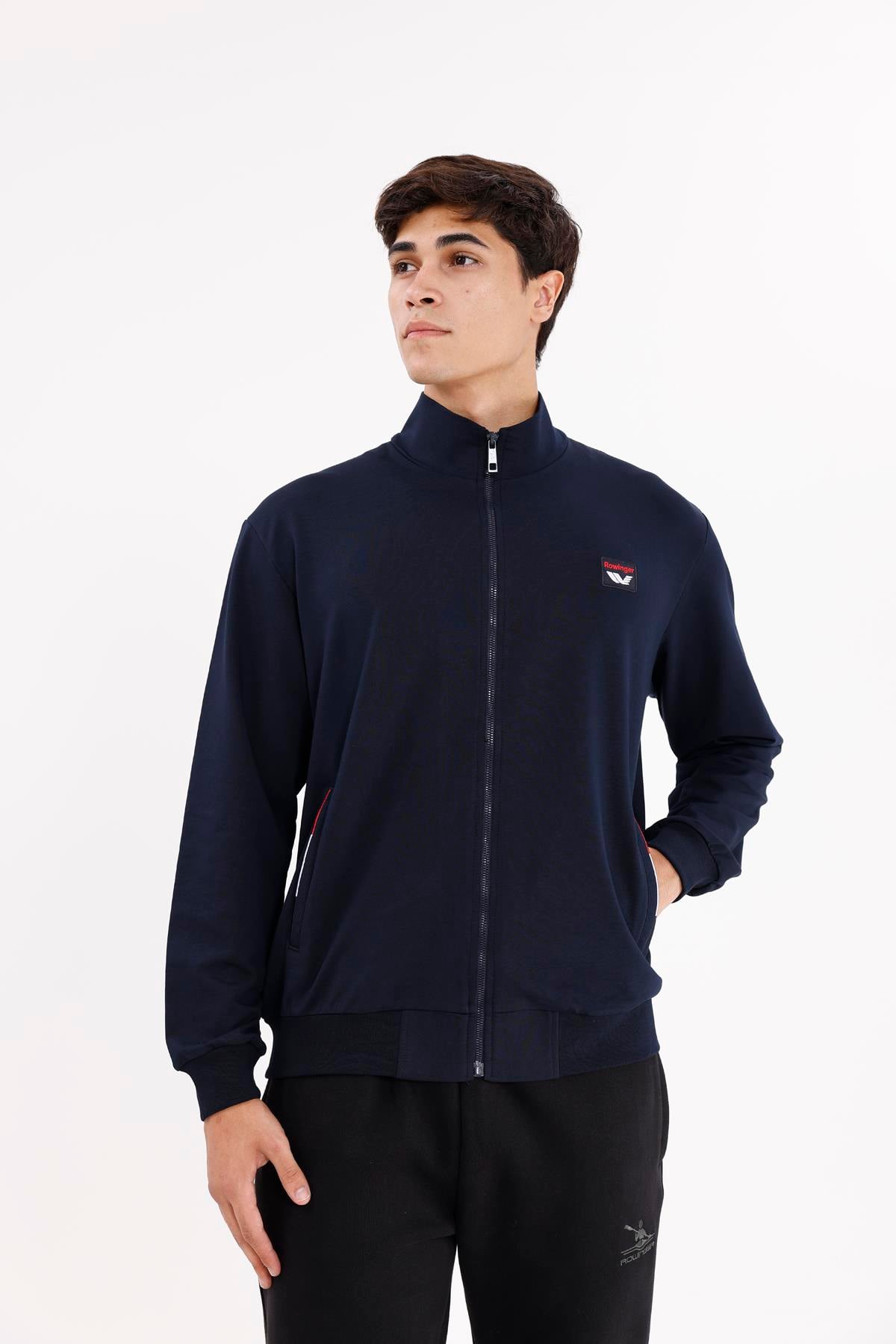 Cepli Dik Yaka Tam Fermuarlı Göğüs Arma Detaylı Rahat Kalıp Mevsimlik Sweatshirt