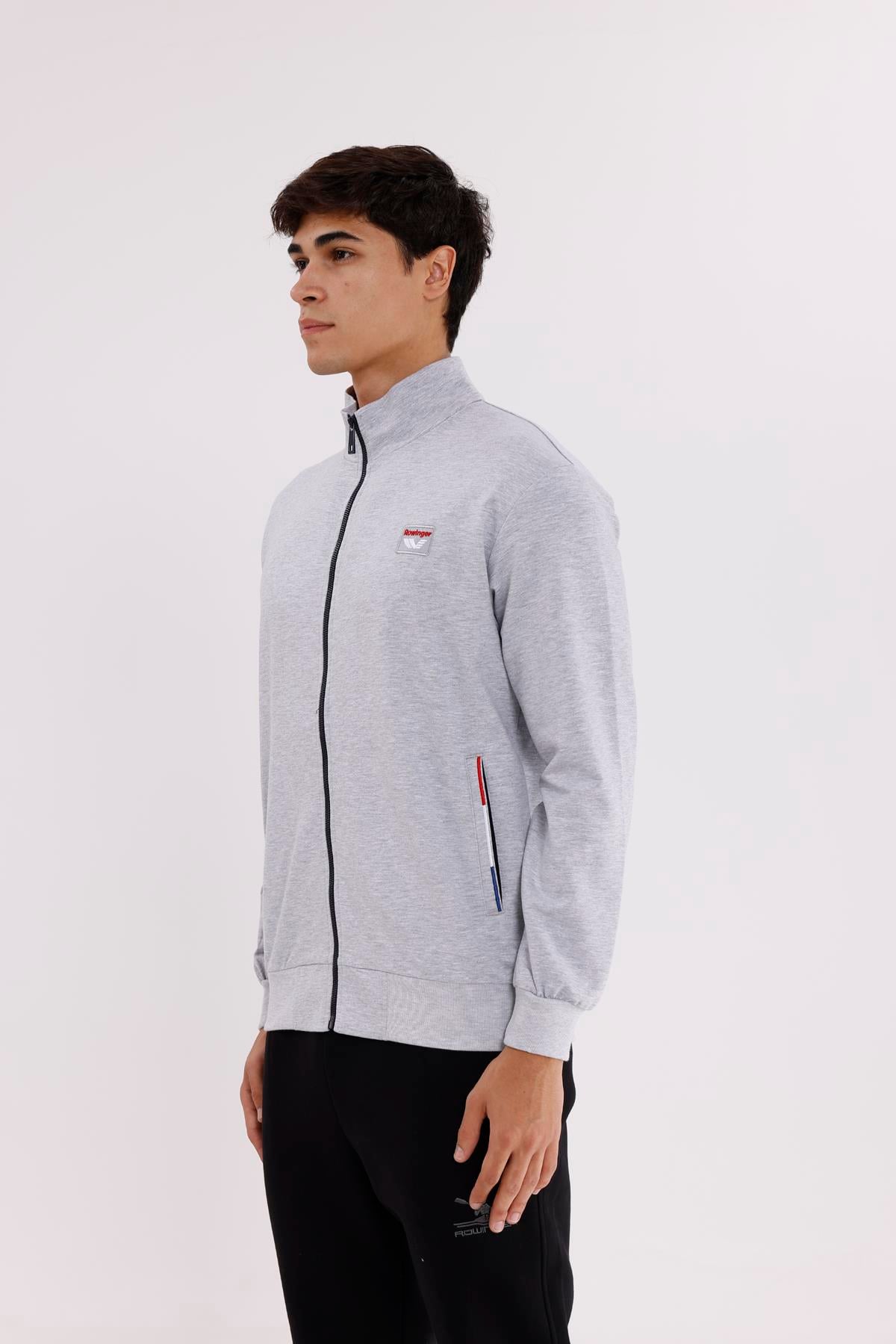Cepli Dik Yaka Tam Fermuarlı Göğüs Arma Detaylı Rahat Kalıp Mevsimlik Sweatshirt