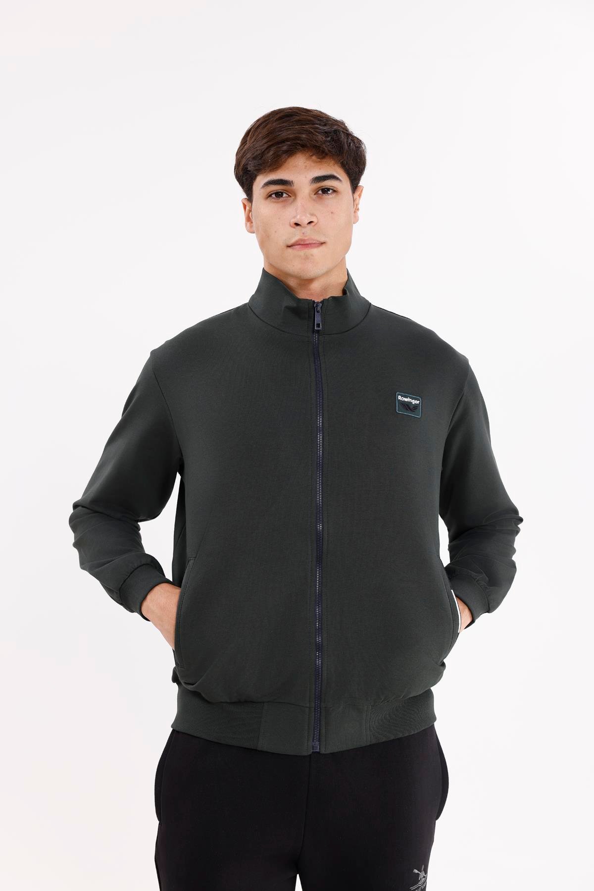Cepli Dik Yaka Tam Fermuarlı Göğüs Arma Detaylı Rahat Kalıp Mevsimlik Sweatshirt
