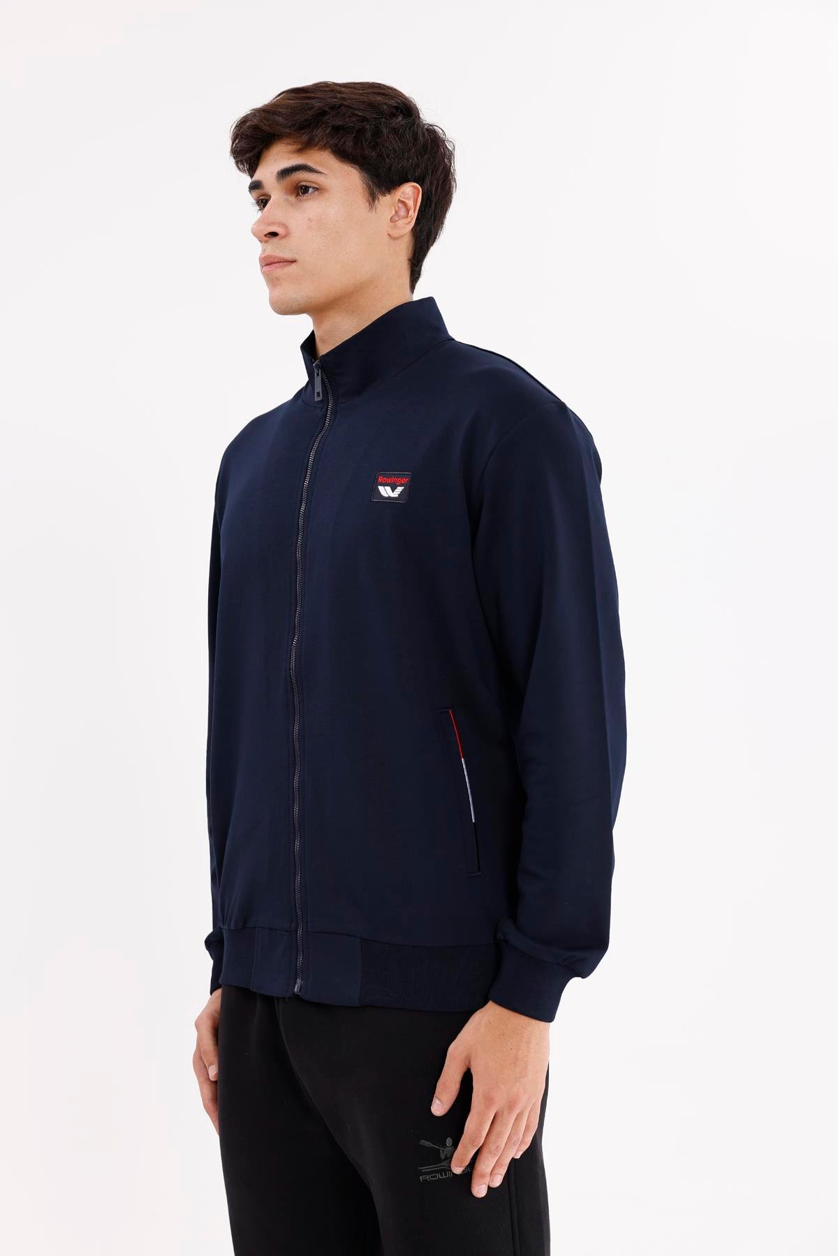 Cepli Dik Yaka Tam Fermuarlı Göğüs Arma Detaylı Rahat Kalıp Mevsimlik Sweatshirt