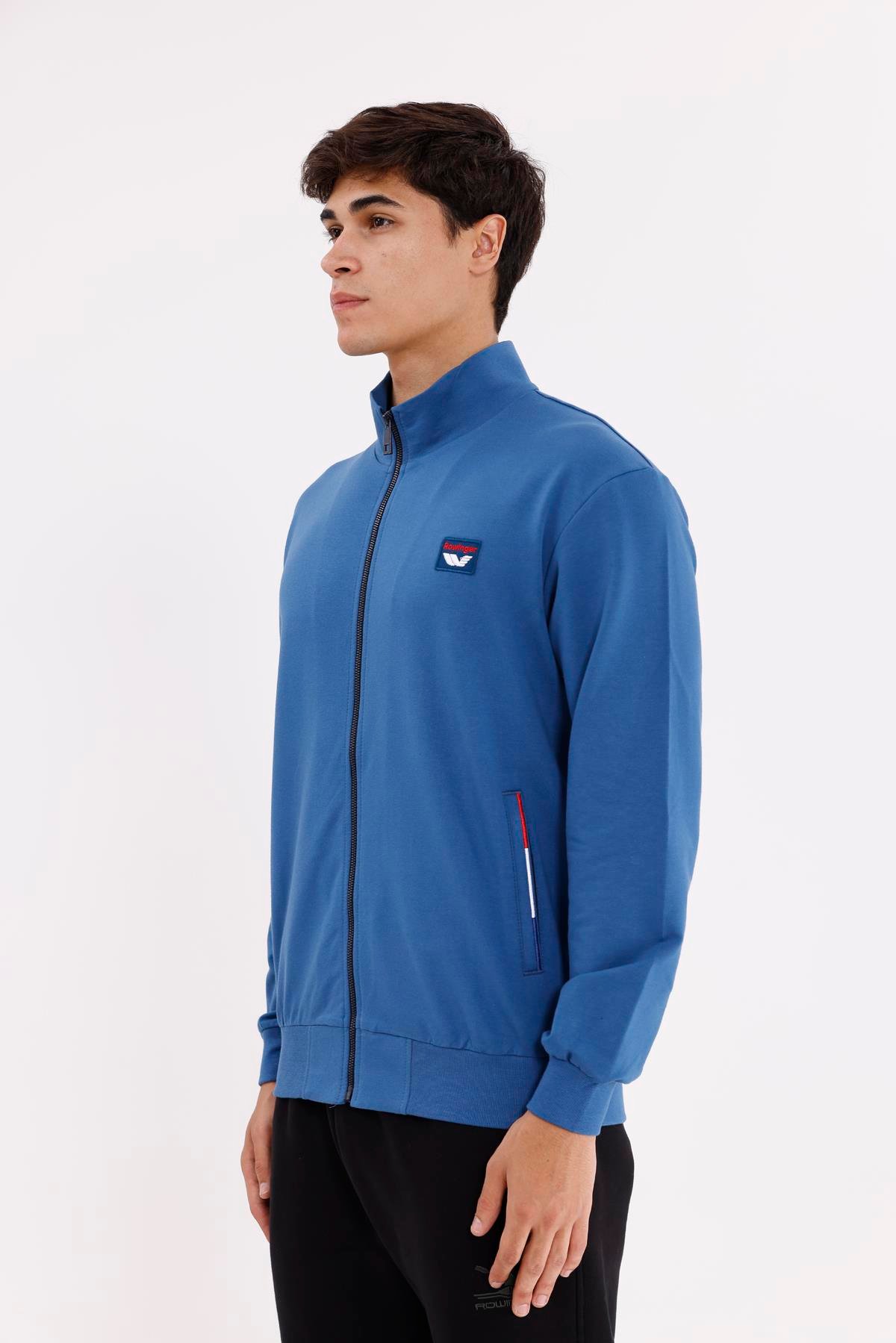 Cepli Dik Yaka Tam Fermuarlı Göğüs Arma Detaylı Rahat Kalıp Mevsimlik Sweatshirt