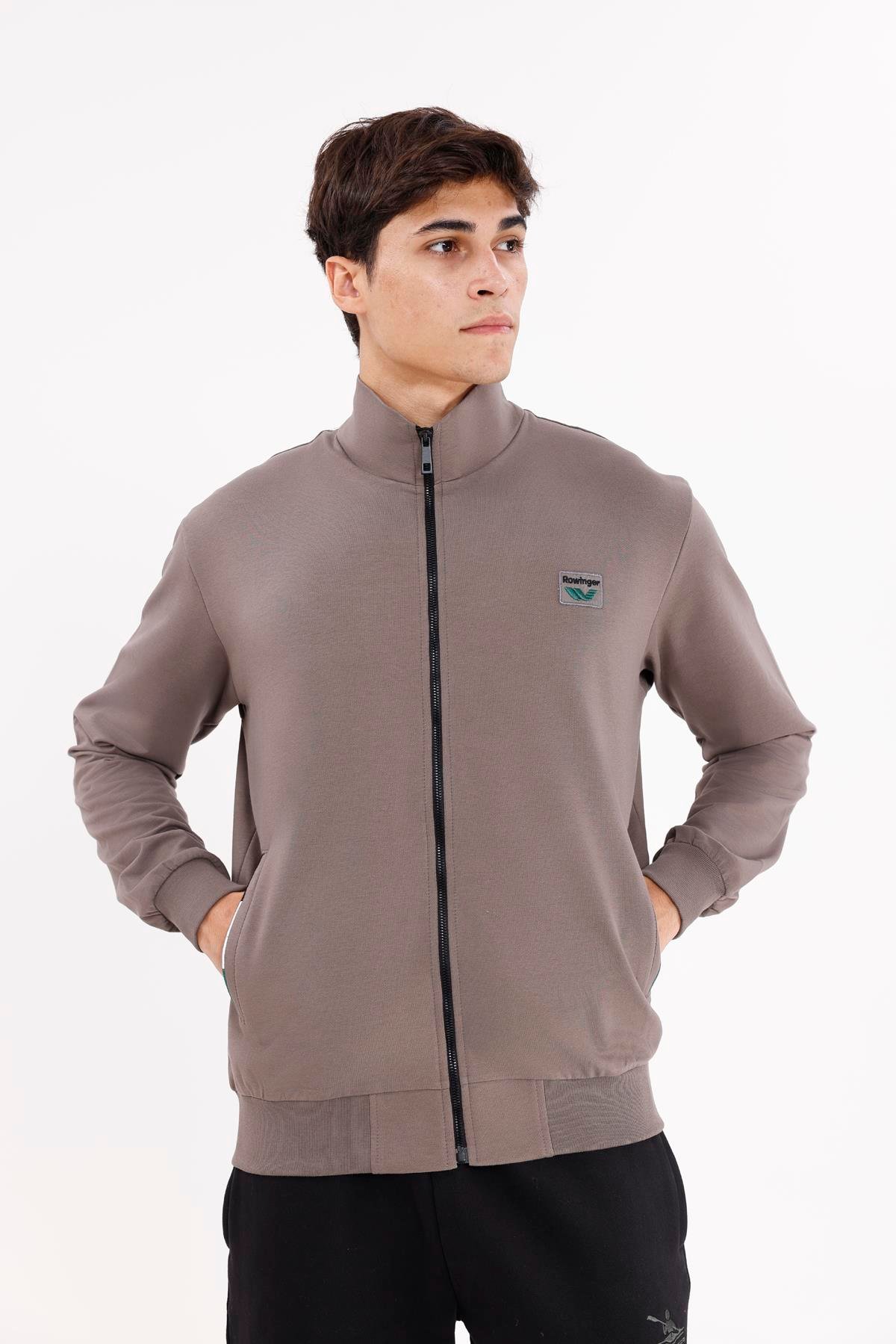 Cepli Dik Yaka Tam Fermuarlı Göğüs Arma Detaylı Rahat Kalıp Mevsimlik Sweatshirt