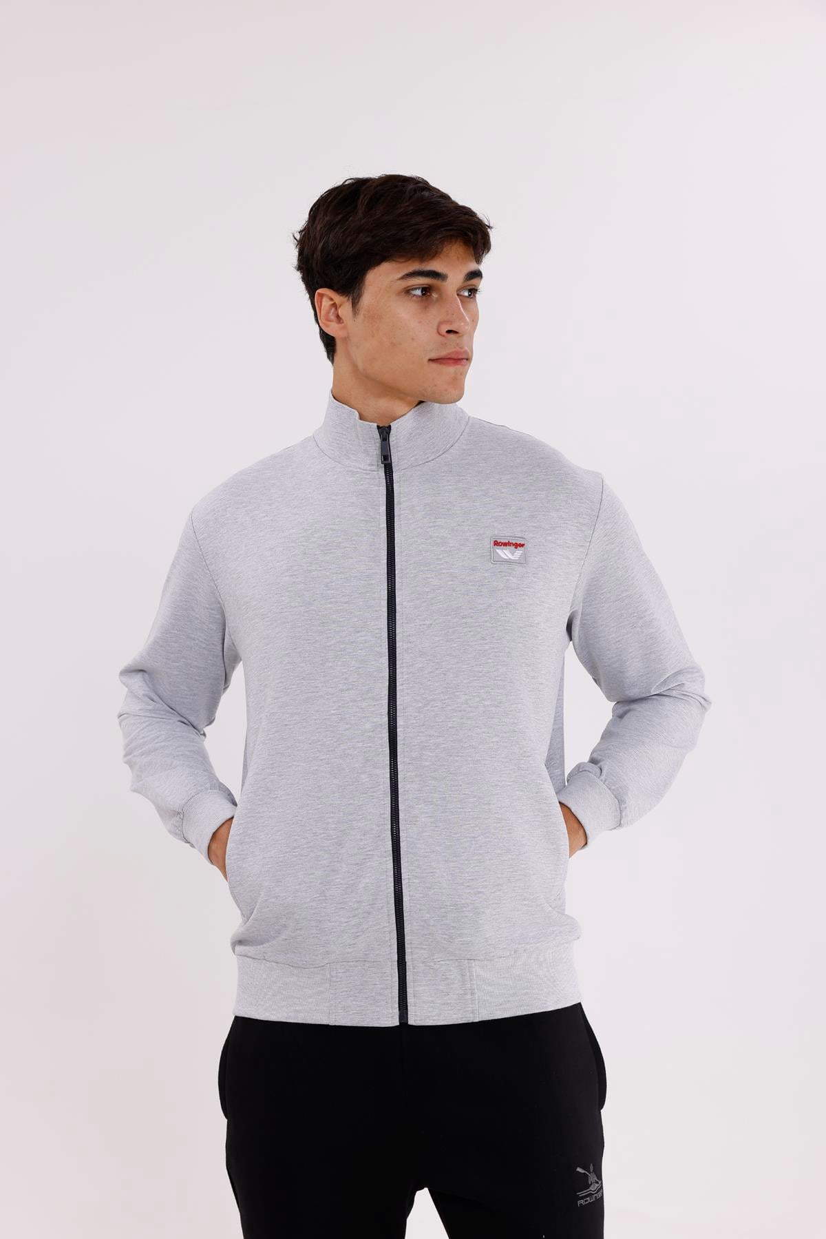 Cepli Dik Yaka Tam Fermuarlı Göğüs Arma Detaylı Rahat Kalıp Mevsimlik Sweatshirt