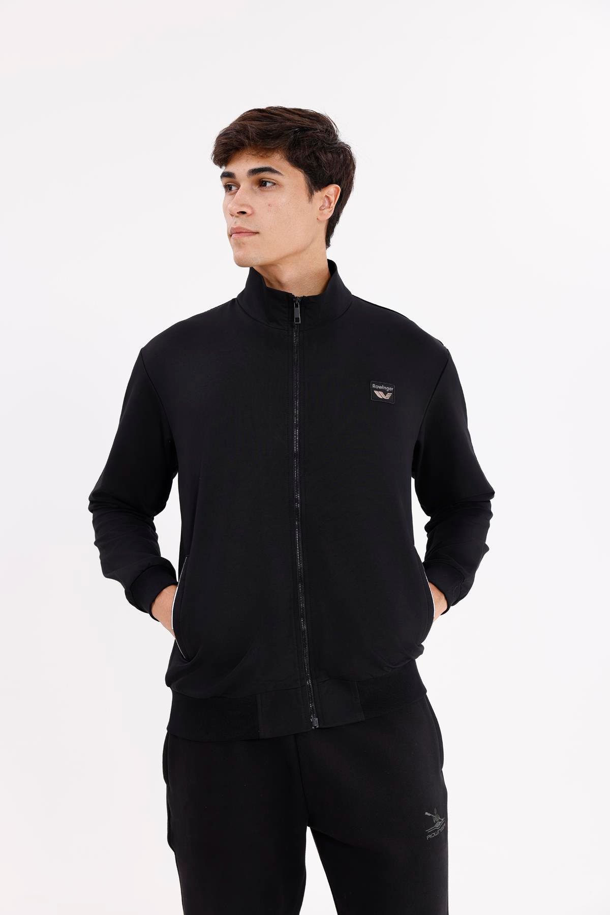 Cepli Dik Yaka Tam Fermuarlı Göğüs Arma Detaylı Rahat Kalıp Mevsimlik Sweatshirt
