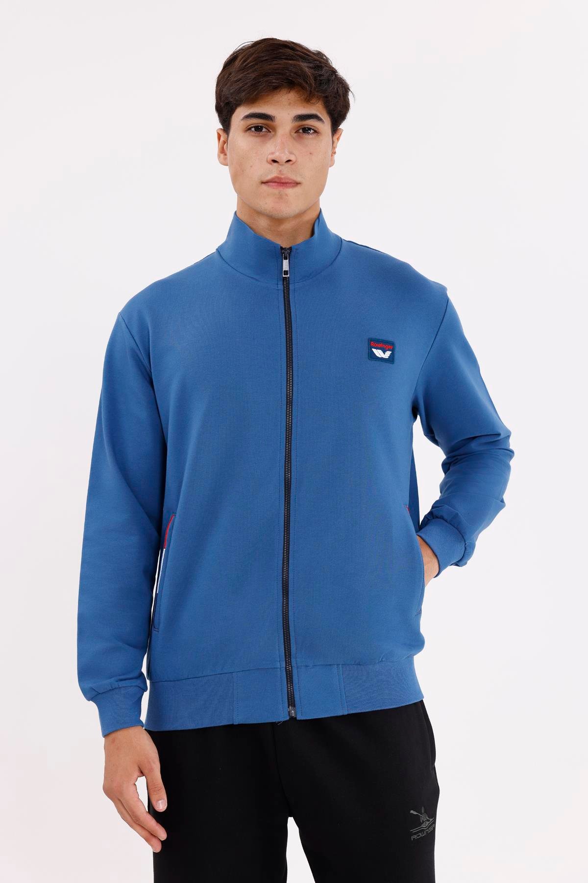Cepli Dik Yaka Tam Fermuarlı Göğüs Arma Detaylı Rahat Kalıp Mevsimlik Sweatshirt