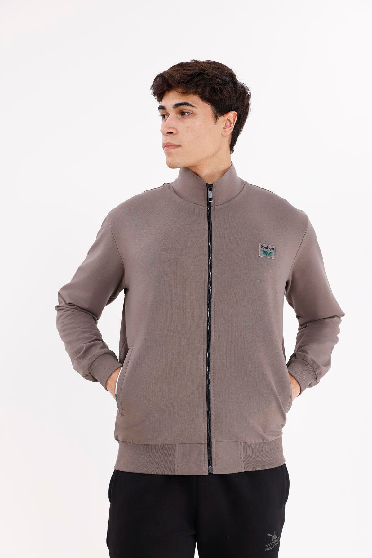 Cepli Dik Yaka Tam Fermuarlı Göğüs Arma Detaylı Rahat Kalıp Mevsimlik Sweatshirt