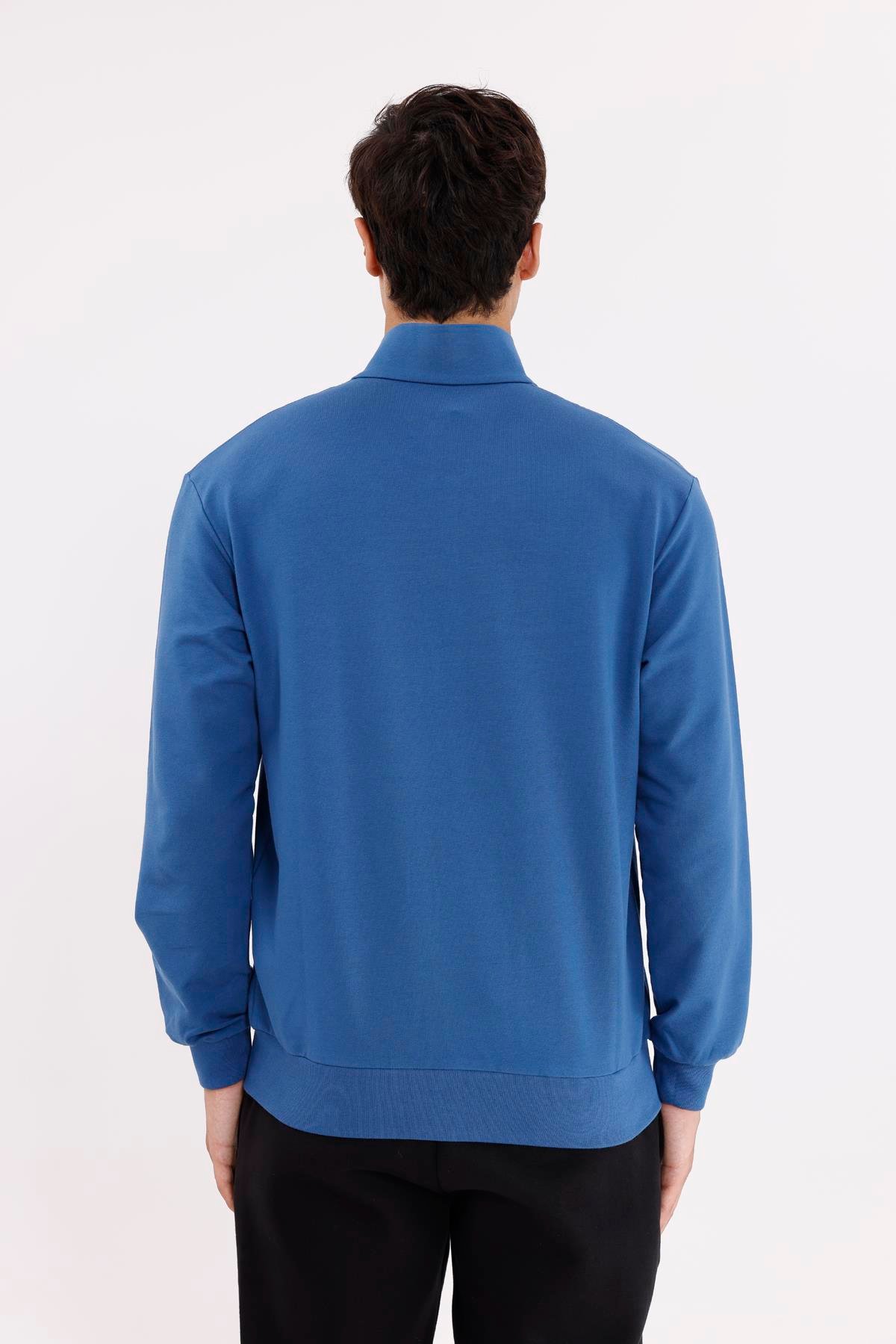 Cepli Dik Yaka Tam Fermuarlı Göğüs Arma Detaylı Rahat Kalıp Mevsimlik Sweatshirt