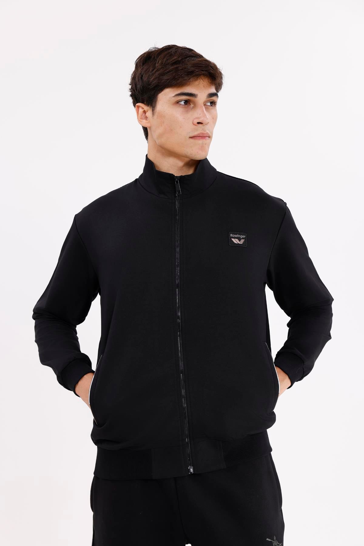 Cepli Dik Yaka Tam Fermuarlı Göğüs Arma Detaylı Rahat Kalıp Mevsimlik Sweatshirt