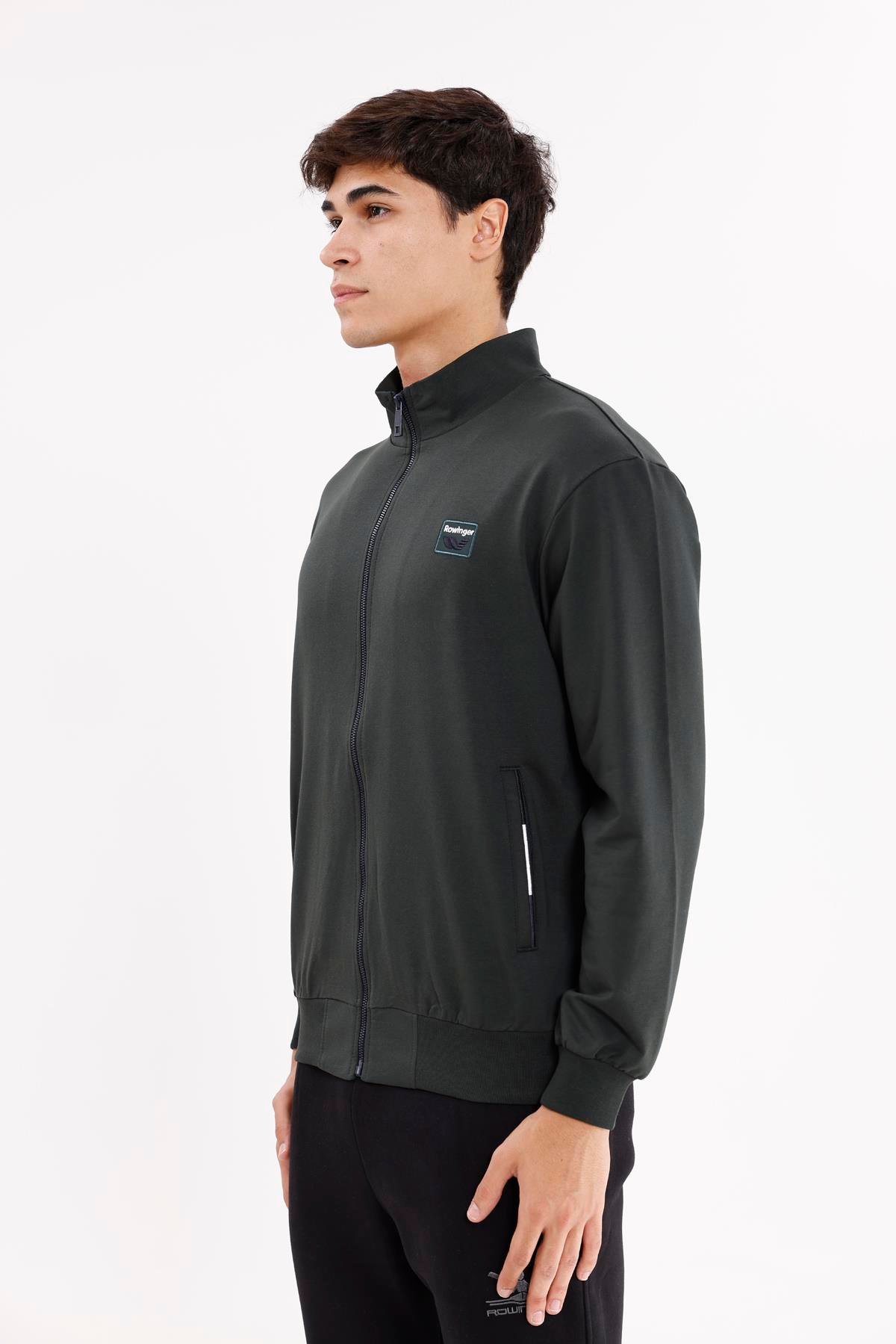 Cepli Dik Yaka Tam Fermuarlı Göğüs Arma Detaylı Rahat Kalıp Mevsimlik Sweatshirt