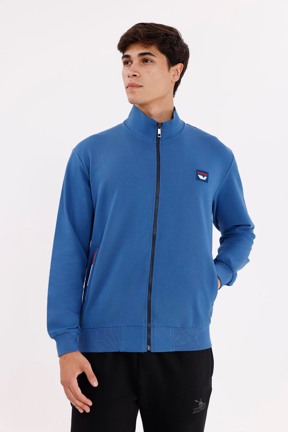 Cepli Dik Yaka Tam Fermuarlı Göğüs Arma Detaylı Rahat Kalıp Mevsimlik Sweatshirt