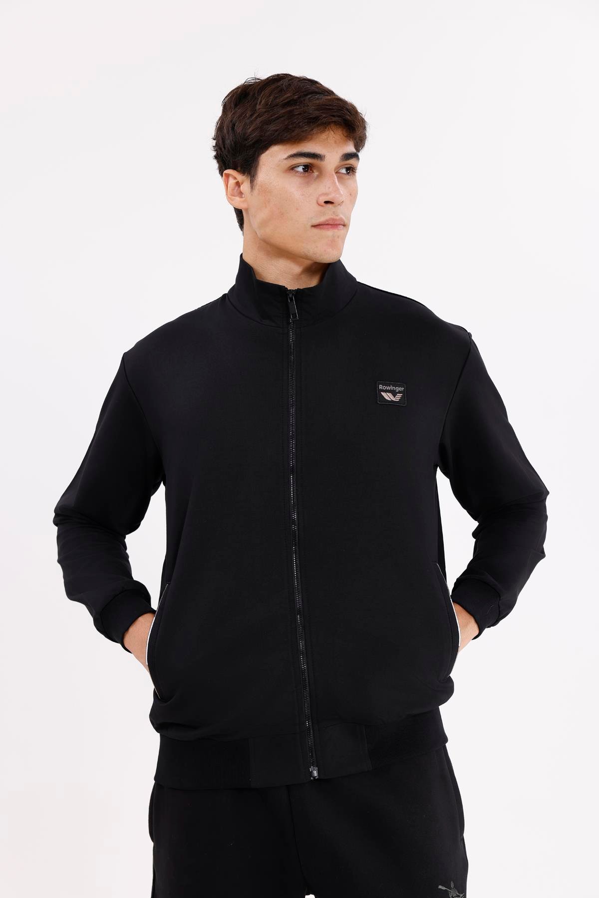 Cepli Dik Yaka Tam Fermuarlı Göğüs Arma Detaylı Rahat Kalıp Mevsimlik Sweatshirt