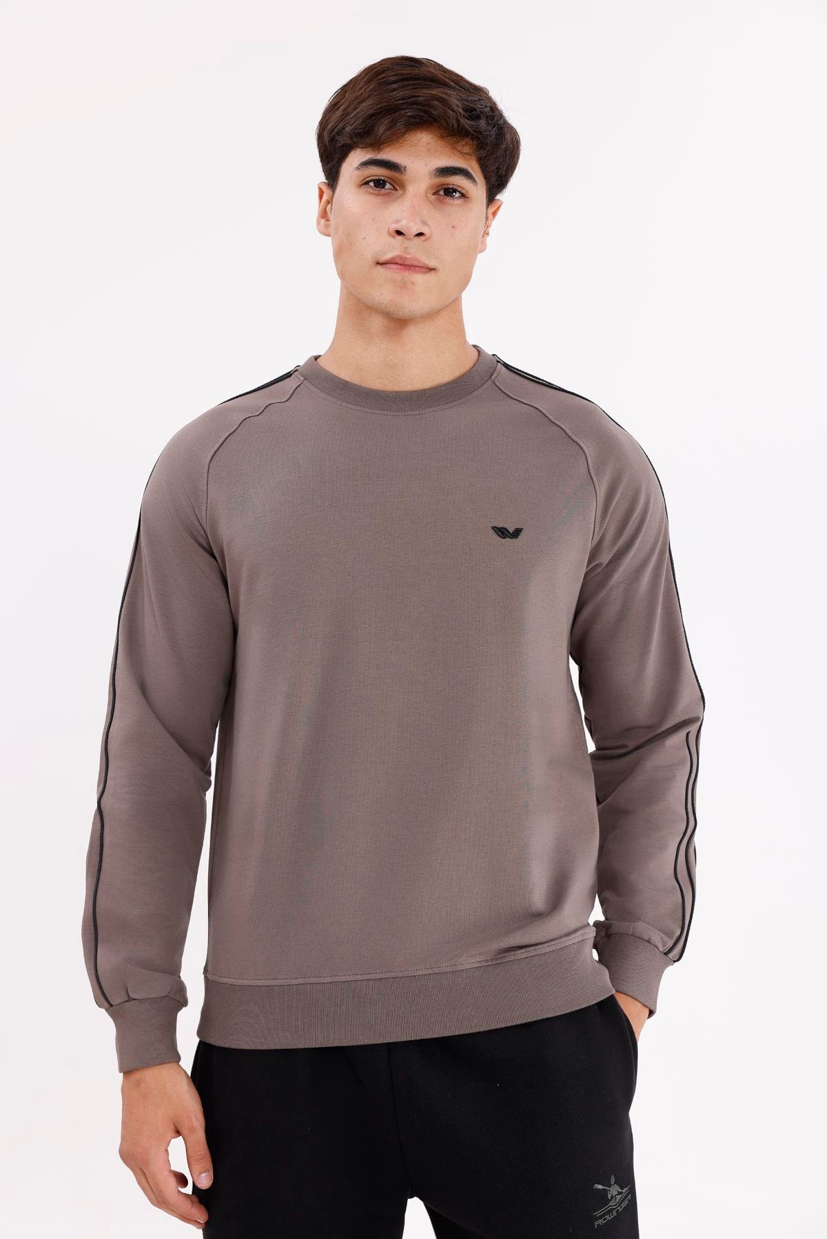 Çift Şeritli Raglan Kol Minimal Logolu Bisiklet Yaka Sweatshirt